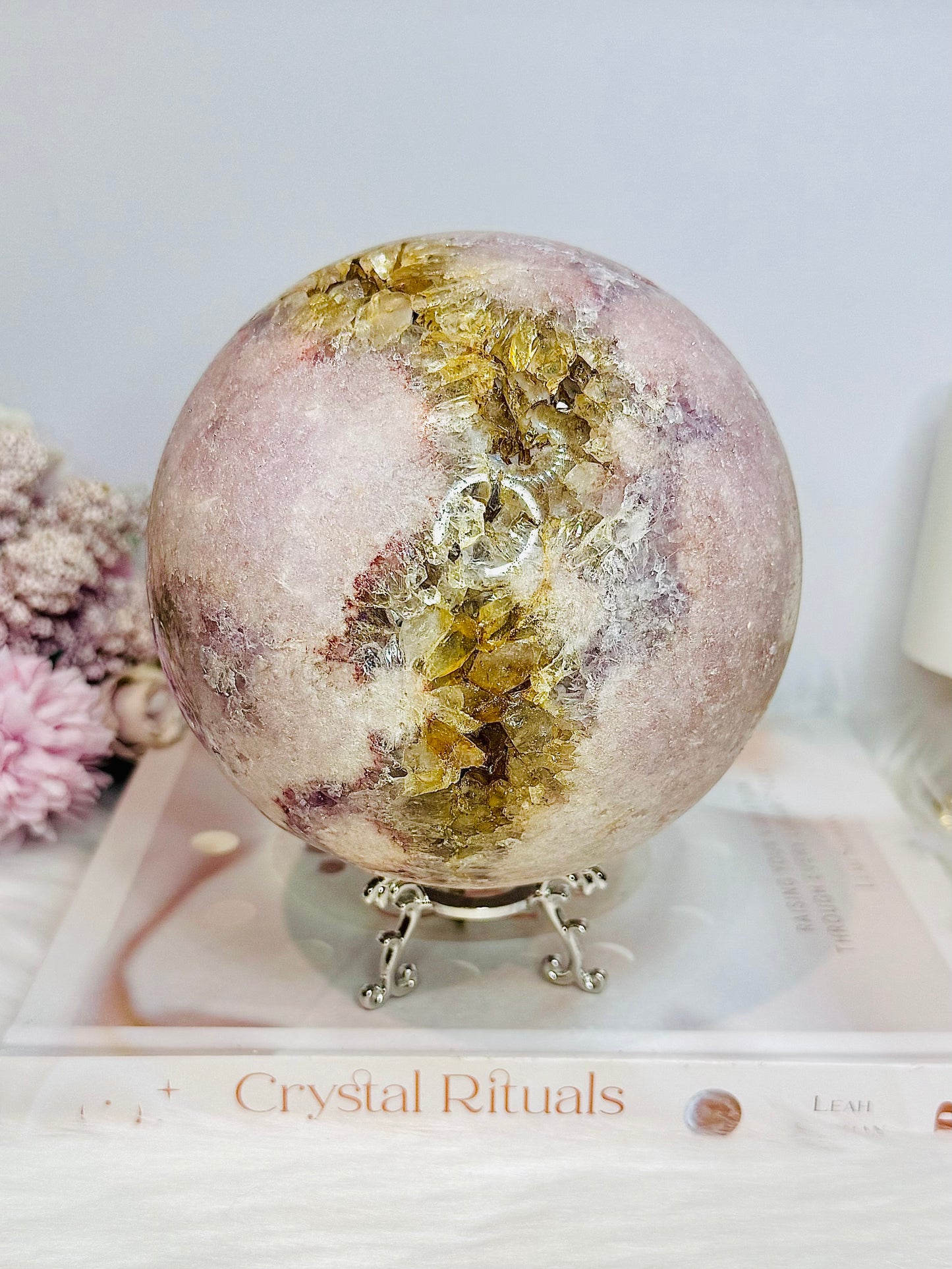 A Collectors Piece ~ Huge Druzy Pink Amethyst High Grade Sphere On Stand 2.7KG 12cm