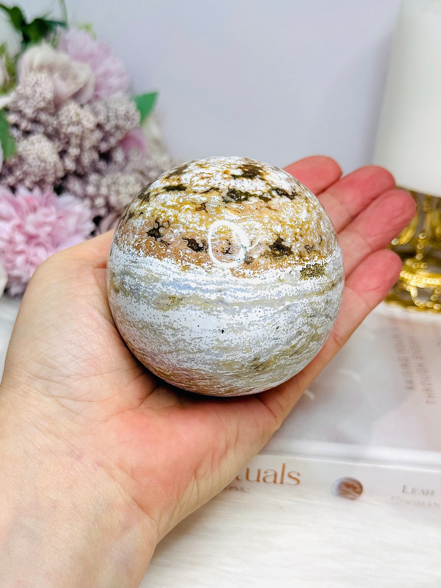 Large Ocean Jasper Sphere On Stand 480g