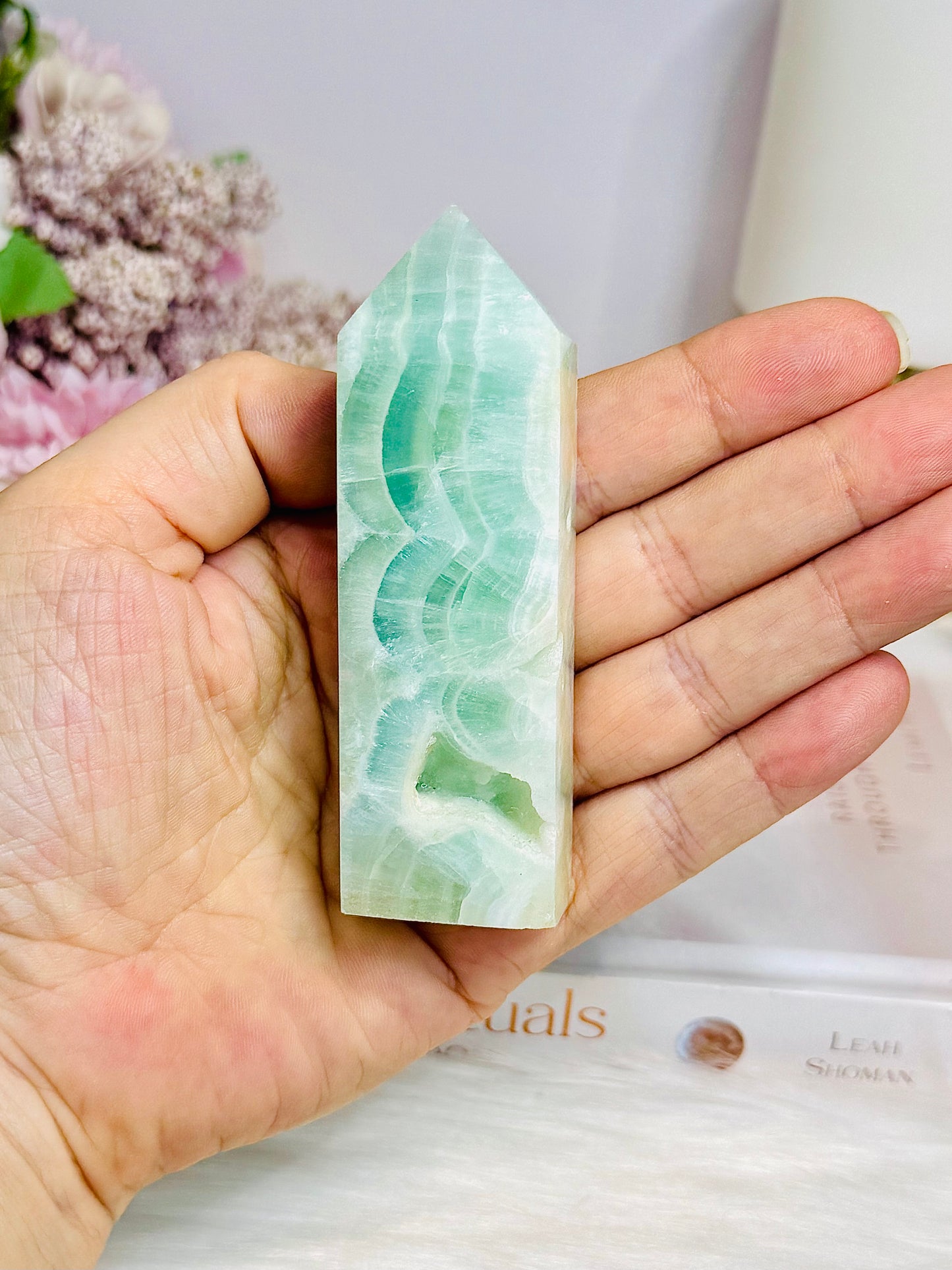 Pistachio Calcite Druzy Tower 9cm