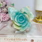 Blue Caribbean Calcite Carved Flower on Stand 266g