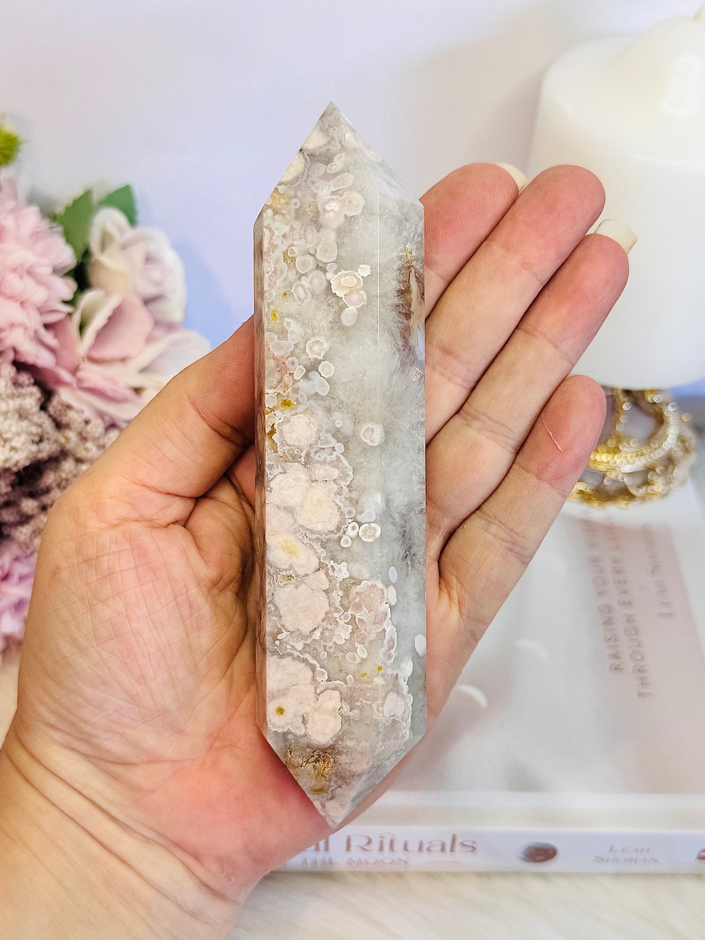 Absolutely Beautiful Chunky 14.5cm Flower Agate Double Terminated Point