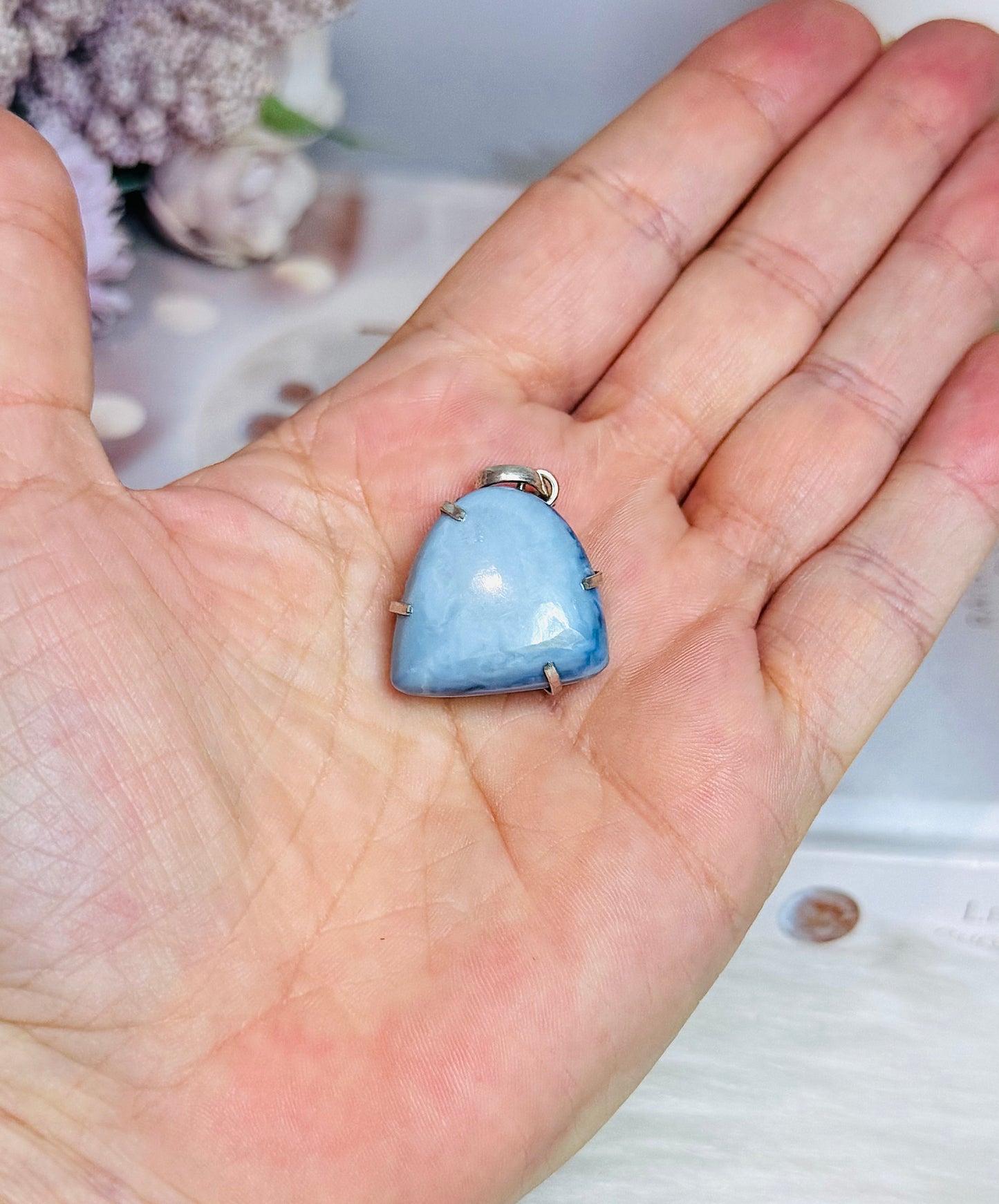 Owhyee Blue Opal Sterling Silver Pendant in Gift Bag