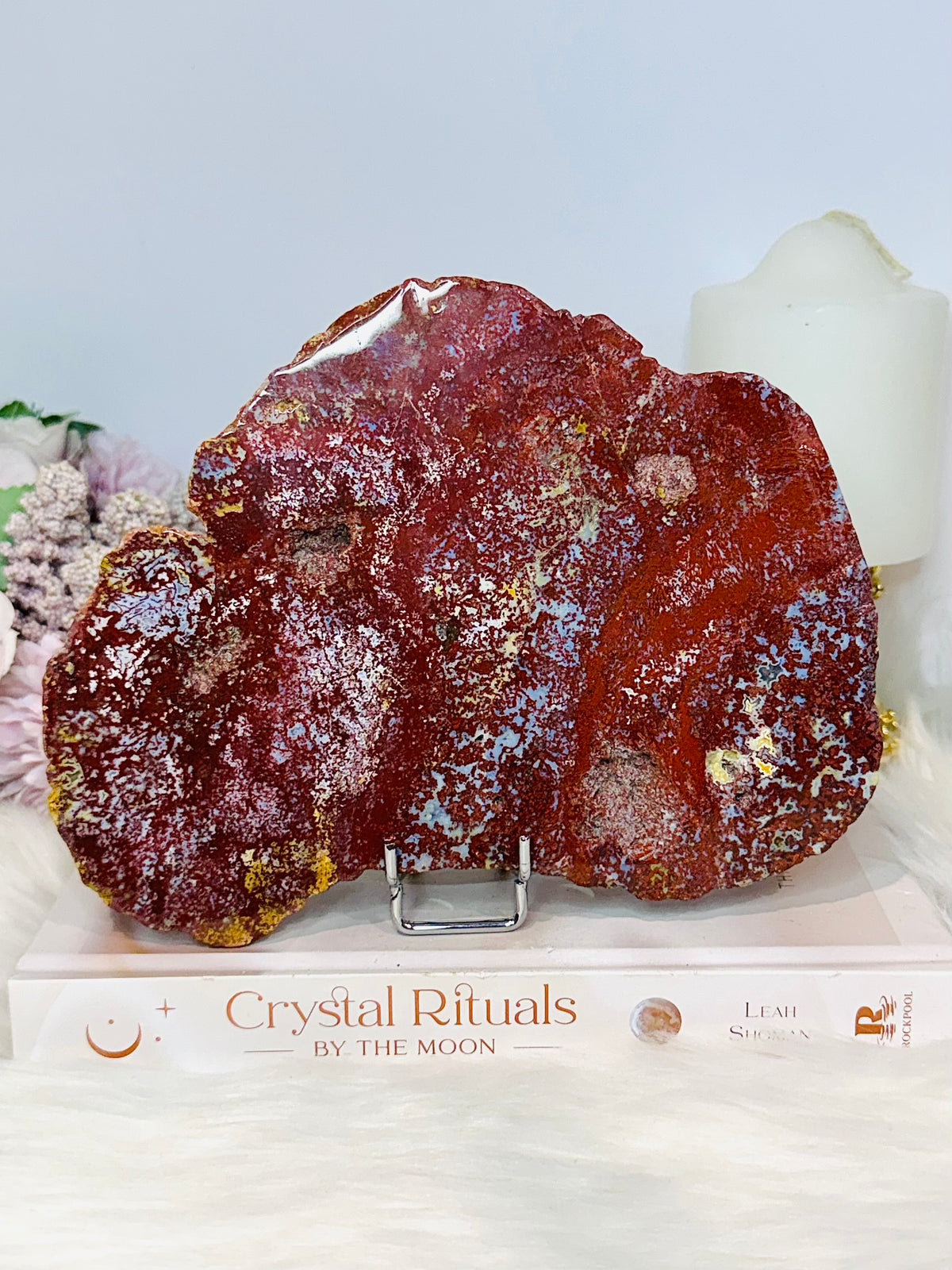 Large High Grade Ocean Jasper Druzy Slab On Stand 19cm 913g