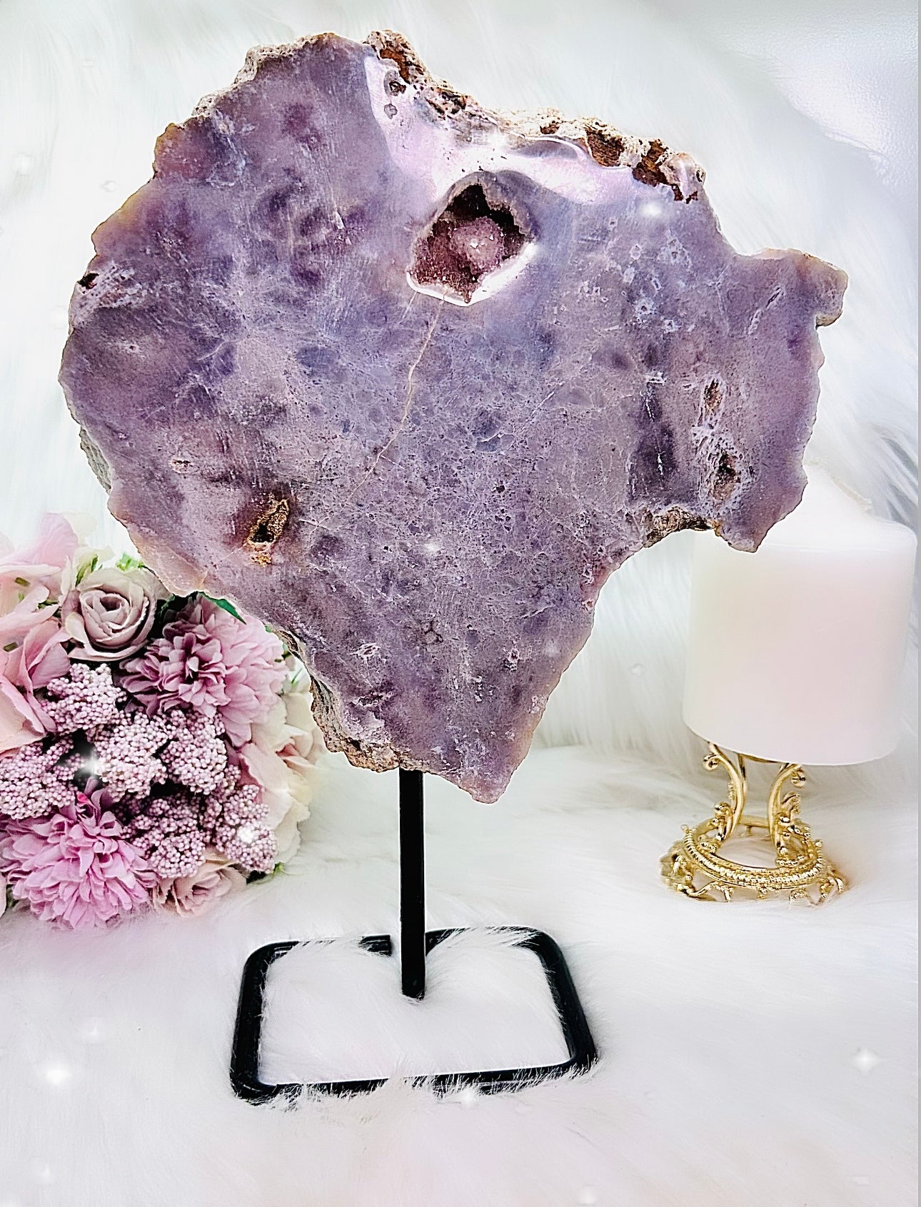 Classy & Absolutely Fabulous Huge 1.68KG Druzy Pink Amethyst Chunky Slab On Stand From
Brazil ~ A Truly Magnificent Piece
