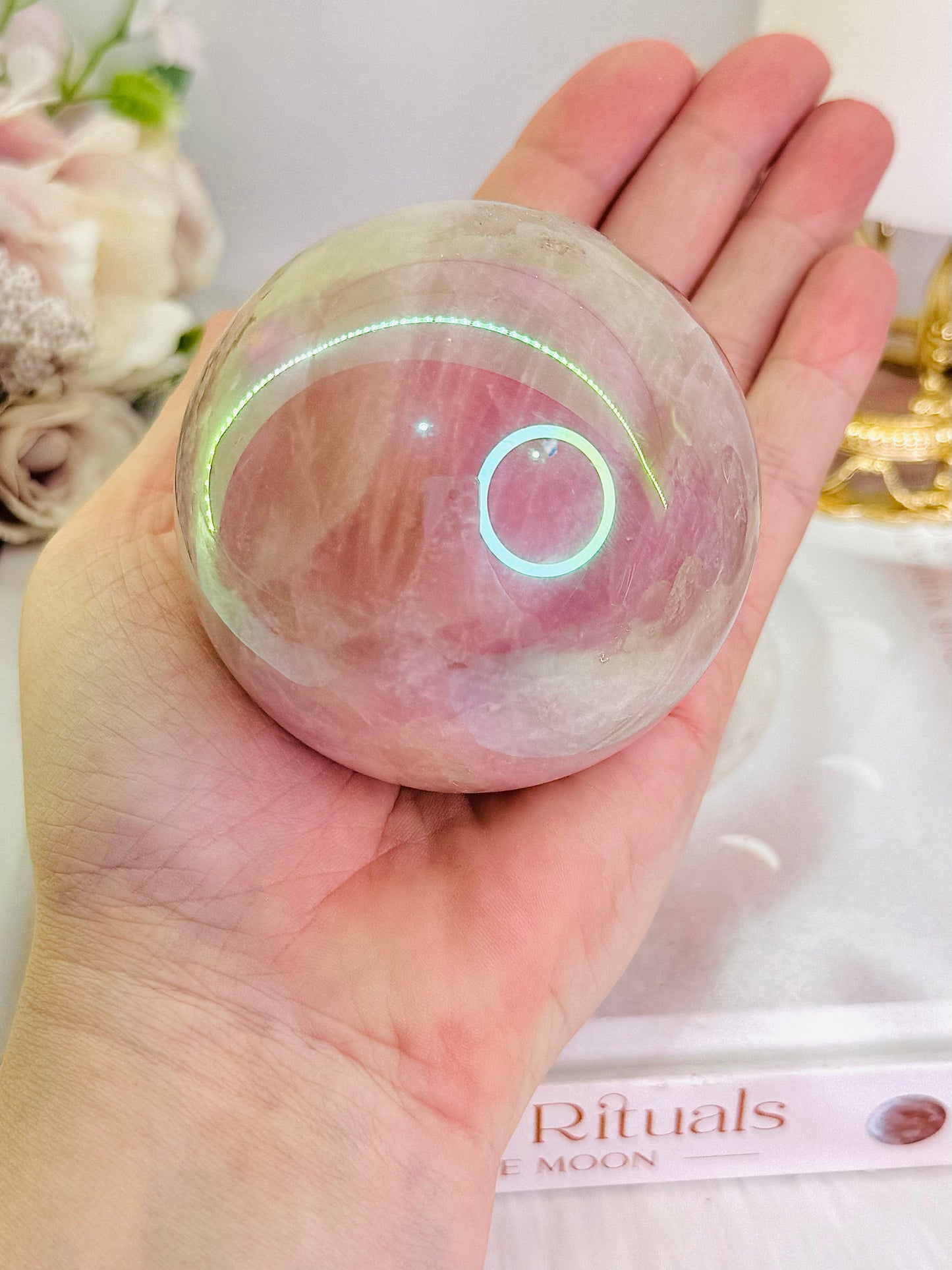 Angel Aura Rose Quartz Sphere Large 452grams On Stand