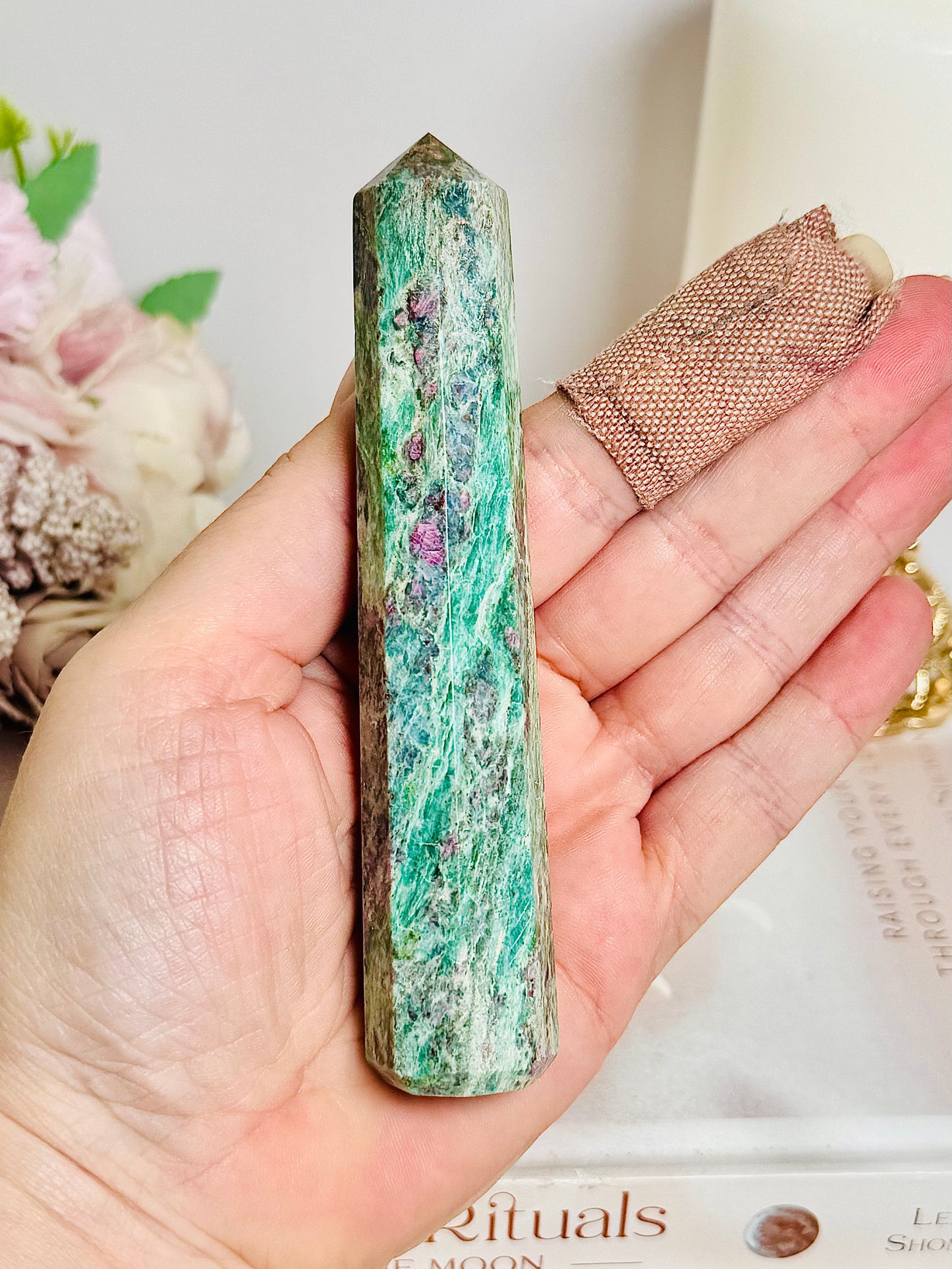 Natural 14cm Tall Ruby Fuchsite Obelisk | Tower