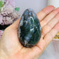 Druzy Moss Agate Carved Egg On Stand 206g