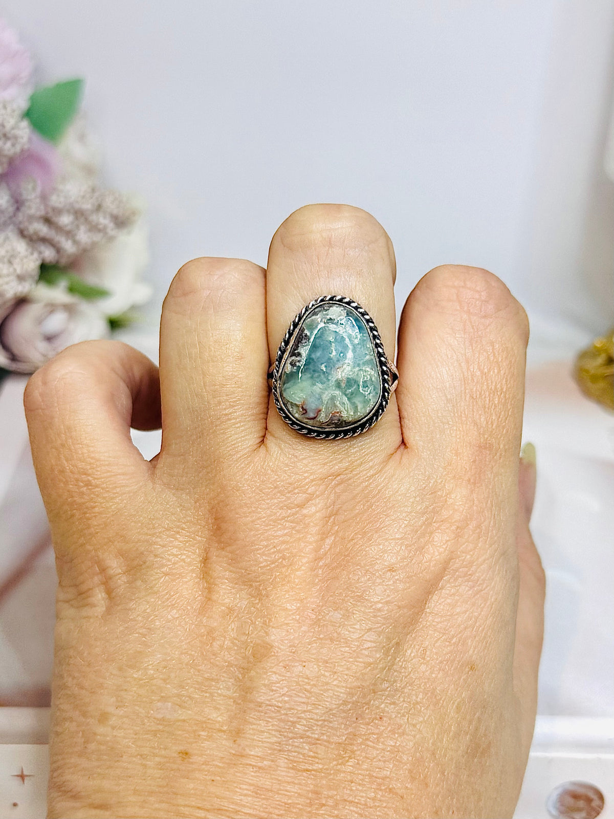 Silver Larimar Ring Size 9 In Gift Bag