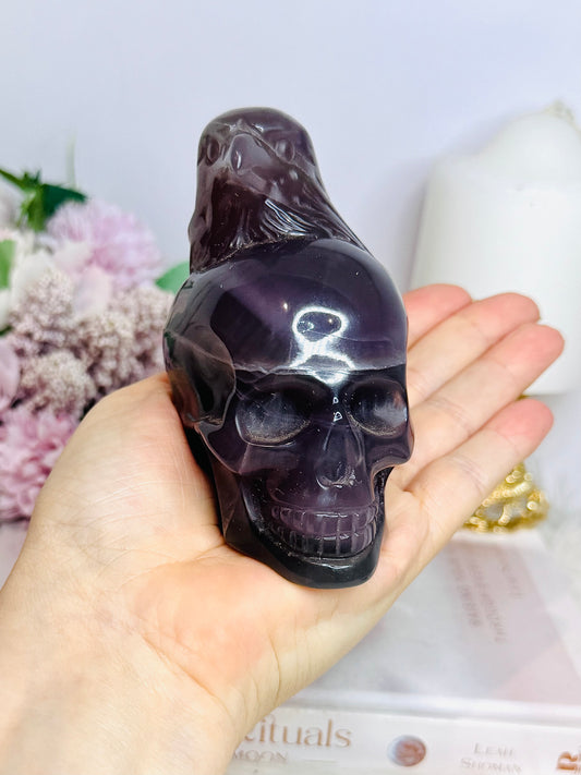 Large Deep Purple Skull with Eagle Carving 10cm 587g