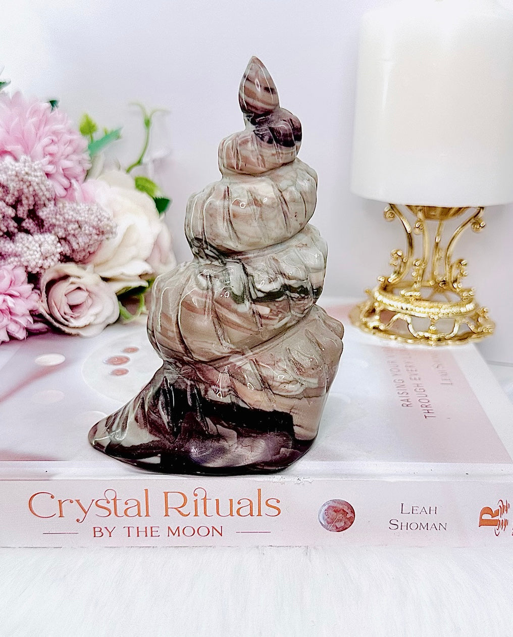 Unique Jasper Shell Carving 13cm 440grams
