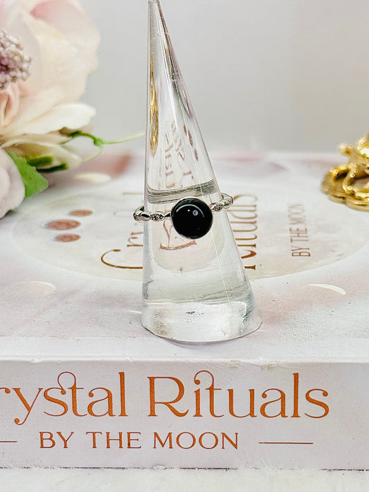 For Spiritual Protection ~ Adjustable Black Tourmaline Ring In Gift Bag