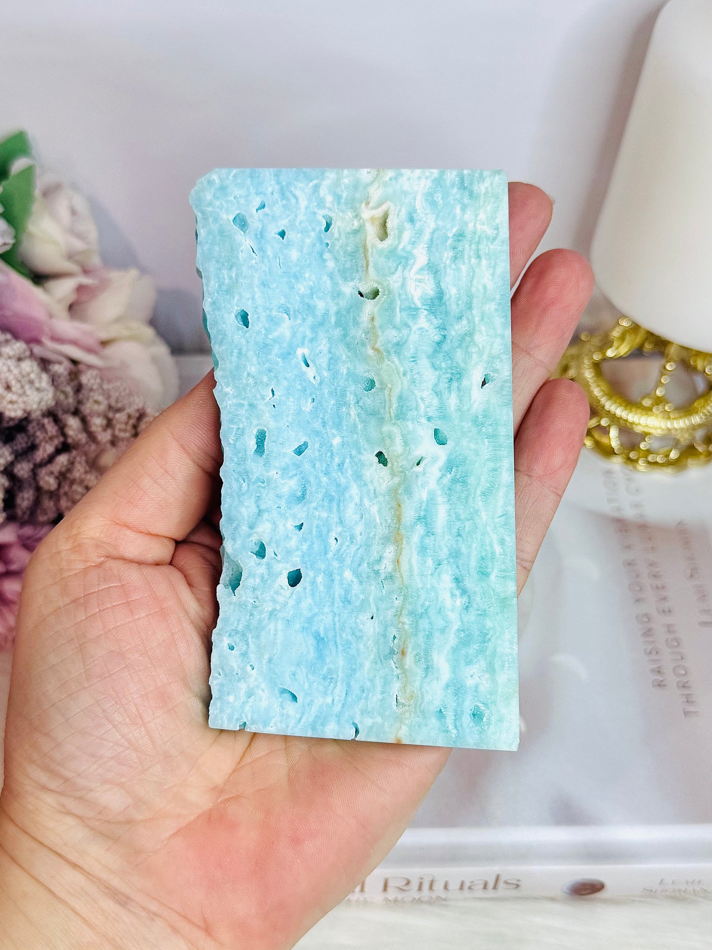 High Grade Incredible 11cm Natural Blue Aragonite Slab