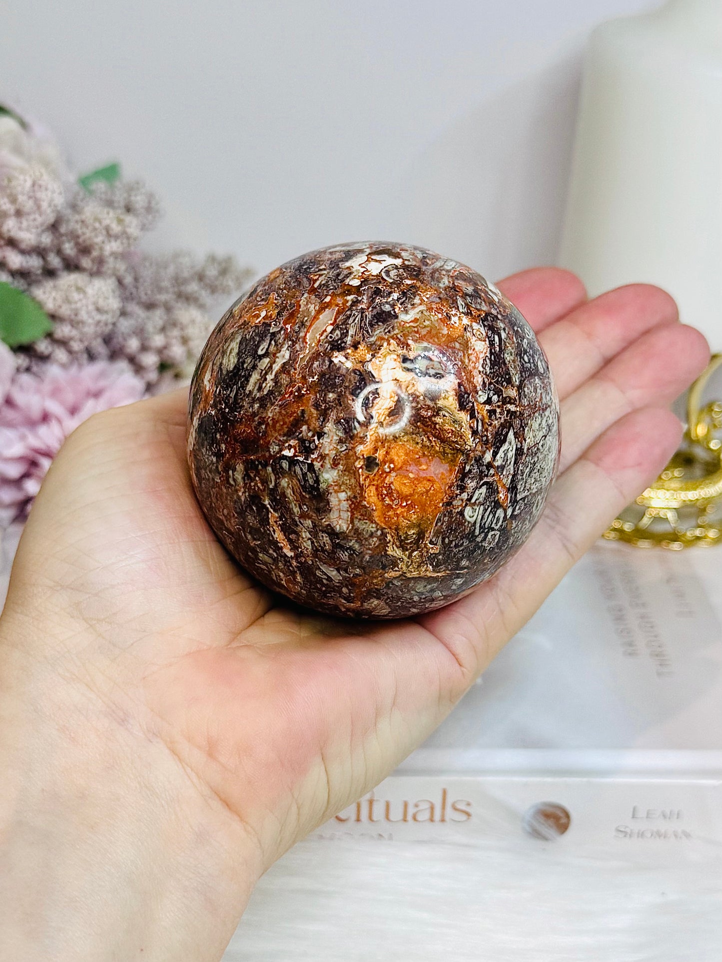 Large Money Agate Sphere on Stand 432g