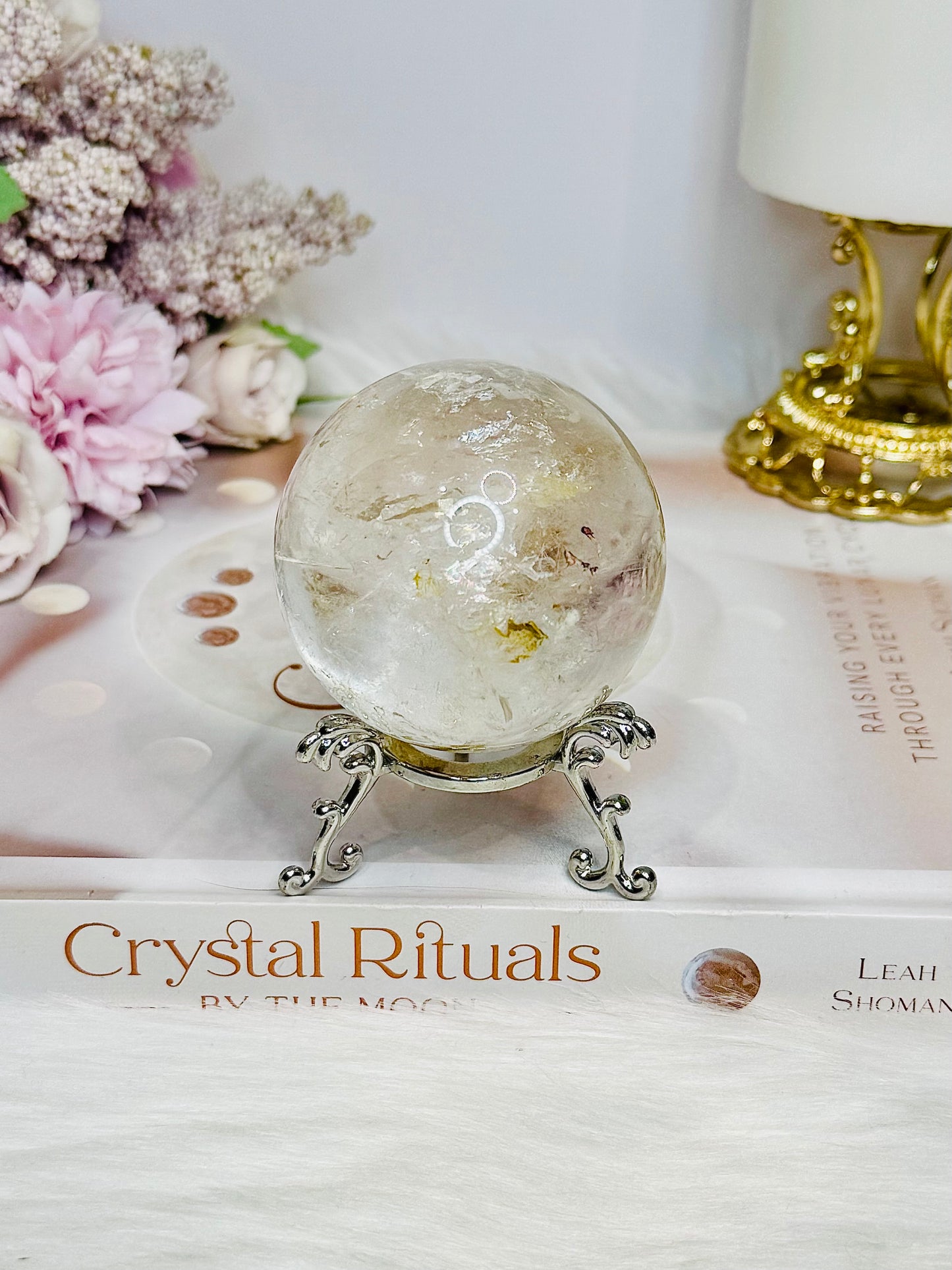 Clear Quartz Sphere With Golden Healer Inclusions 233g