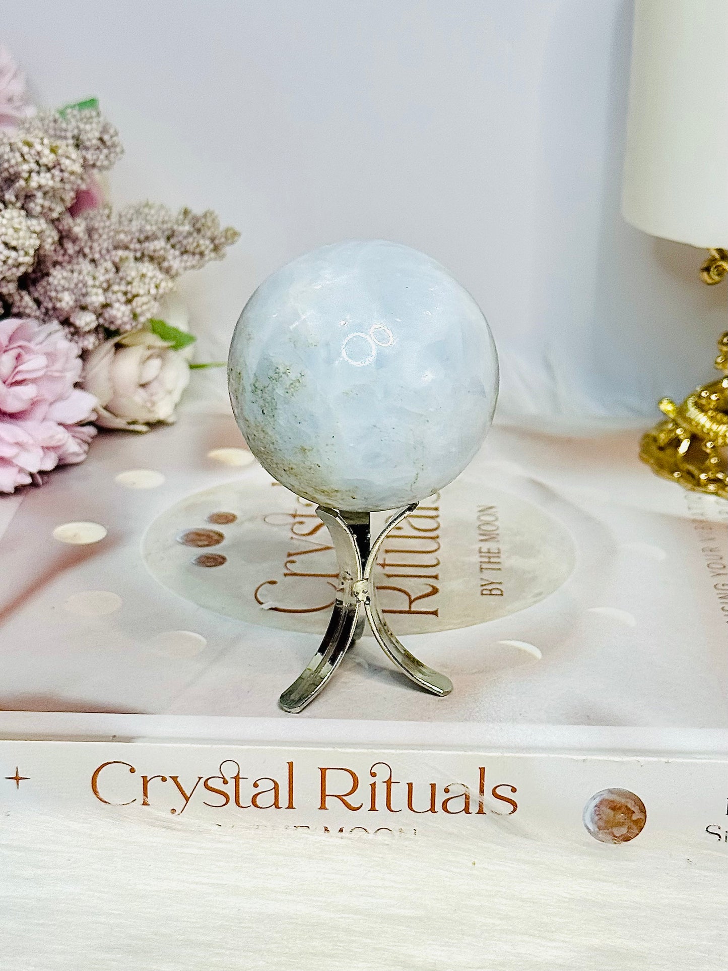 Blue Calcite Sphere on Stand 167g