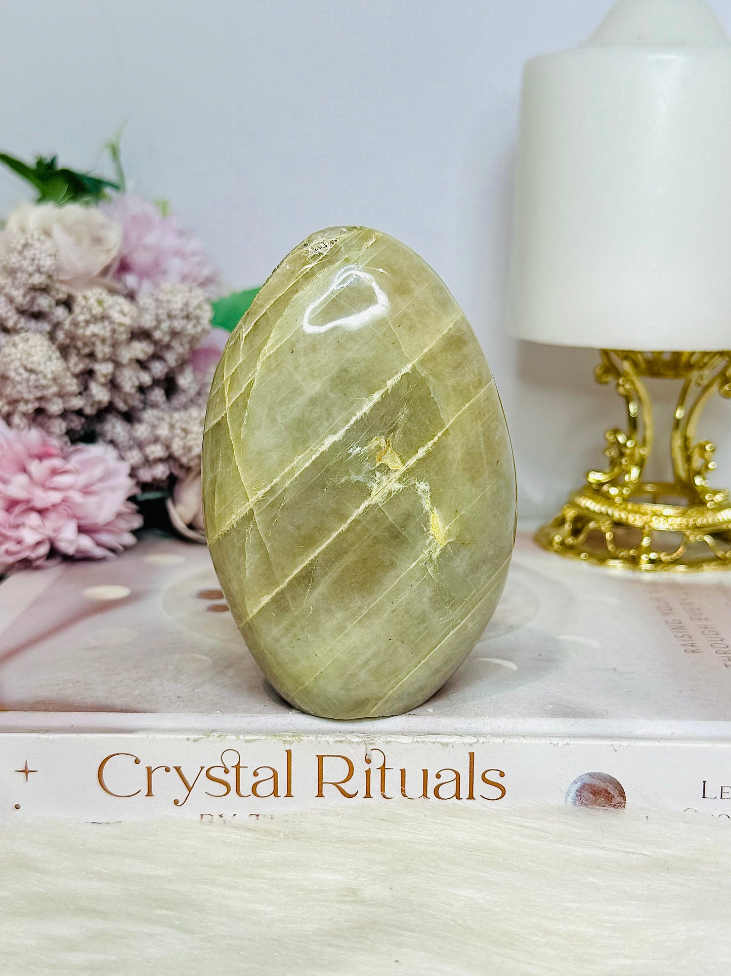 Natural Green Moonstone Carved Freeform 329g 10cm