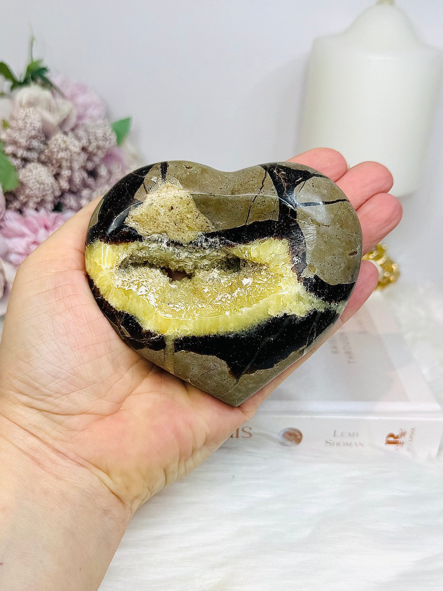 Large Septarian Druzy Heart on Stand 340g