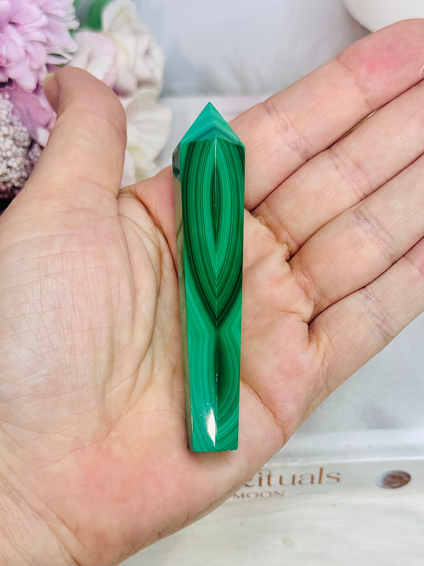 Natural AAA Grade Malachite Carved Tower | Wand 9cm