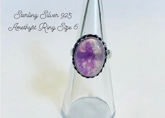 Sterling Silver 925 Amethyst Ring Size 6