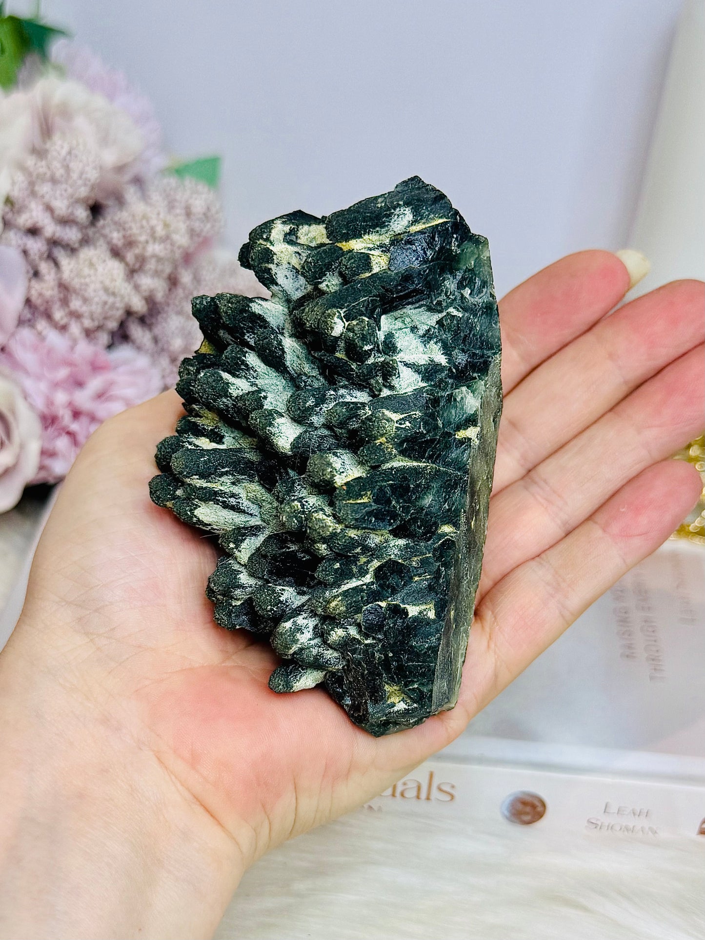 A Collectors Piece ~ Rare High Grade Green Hedenbergite Quartz Crystal Cluster 9.5cm 367g