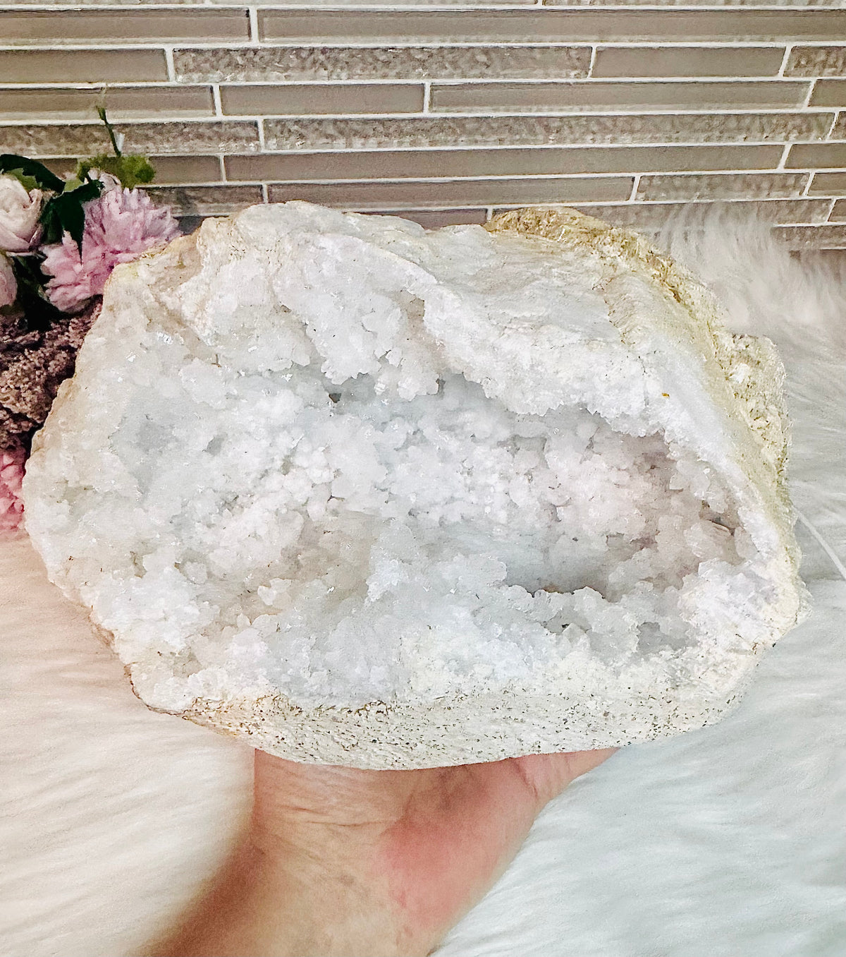 Huge Natural Moroccan Geode with Multicoloured Light Lamp 3.7KG