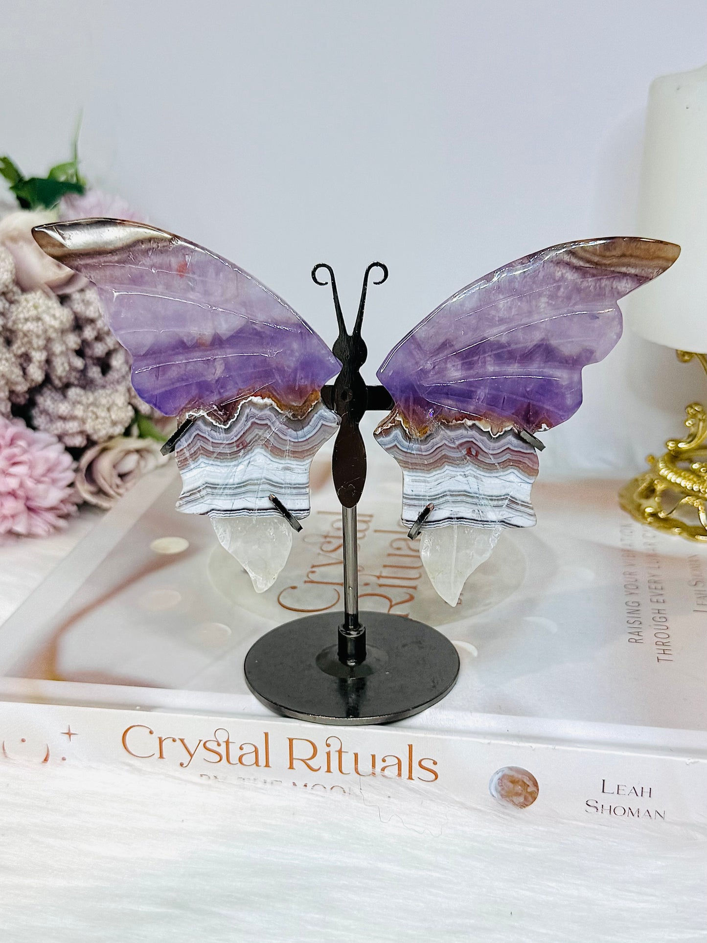 Crazy Lace Amethyst Wings on Stand 11cm