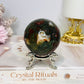 Druzy Red Moss Agate Sphere on Stand 303g