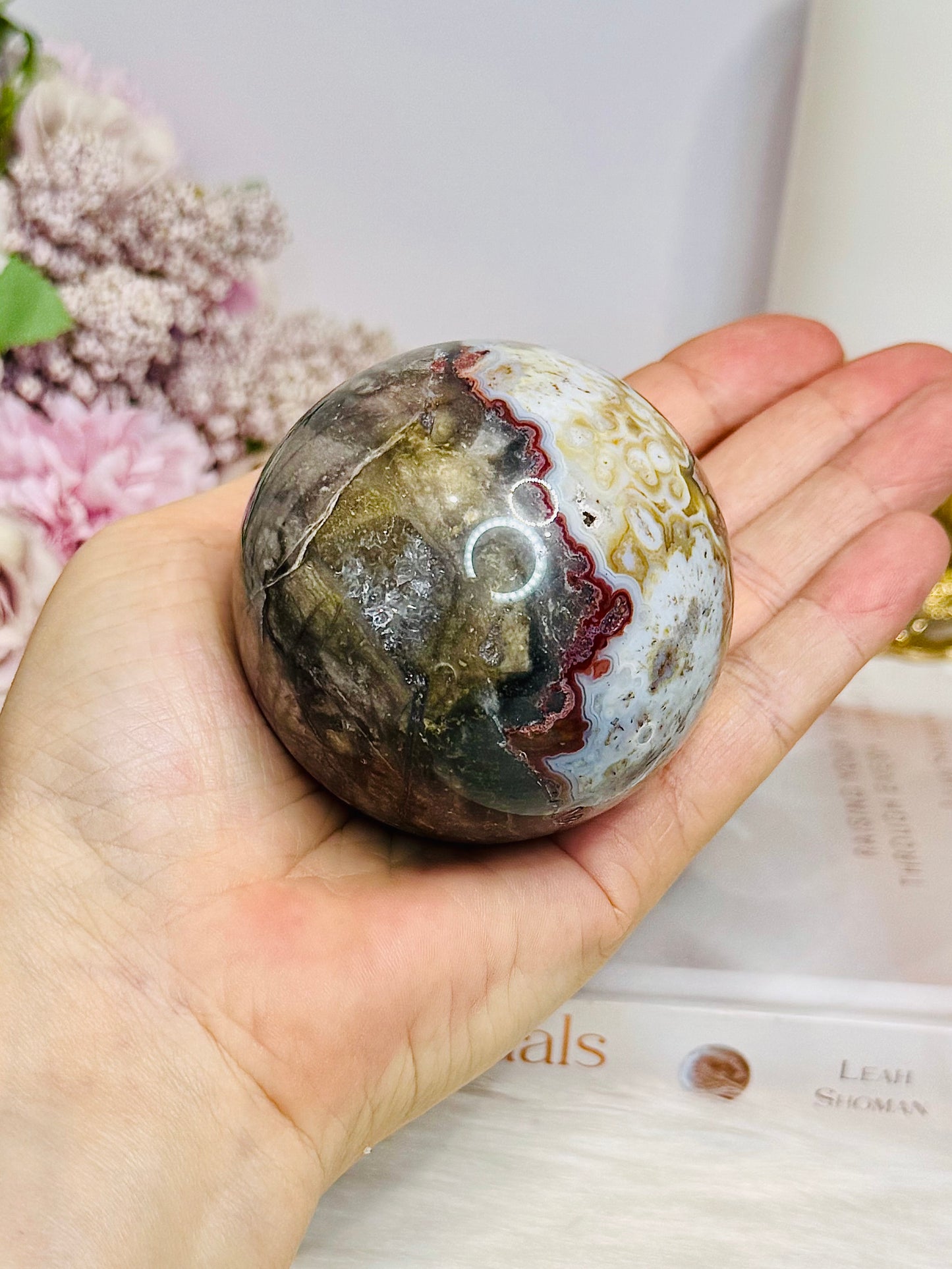 Large Mexican Lace Agate Sphere on Stand 368g