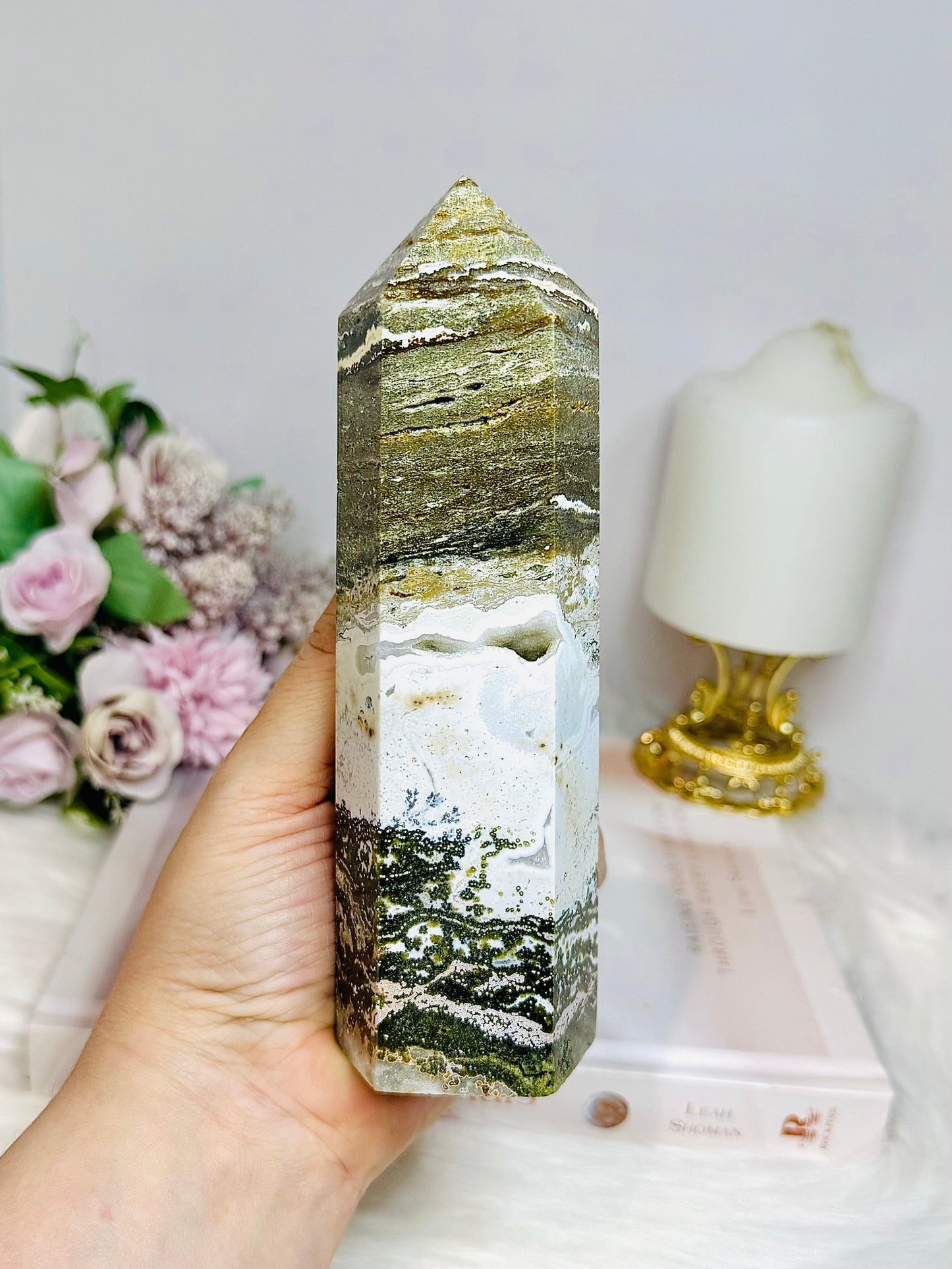 Large Ocean Jasper Druzy Tower 16cm 621g