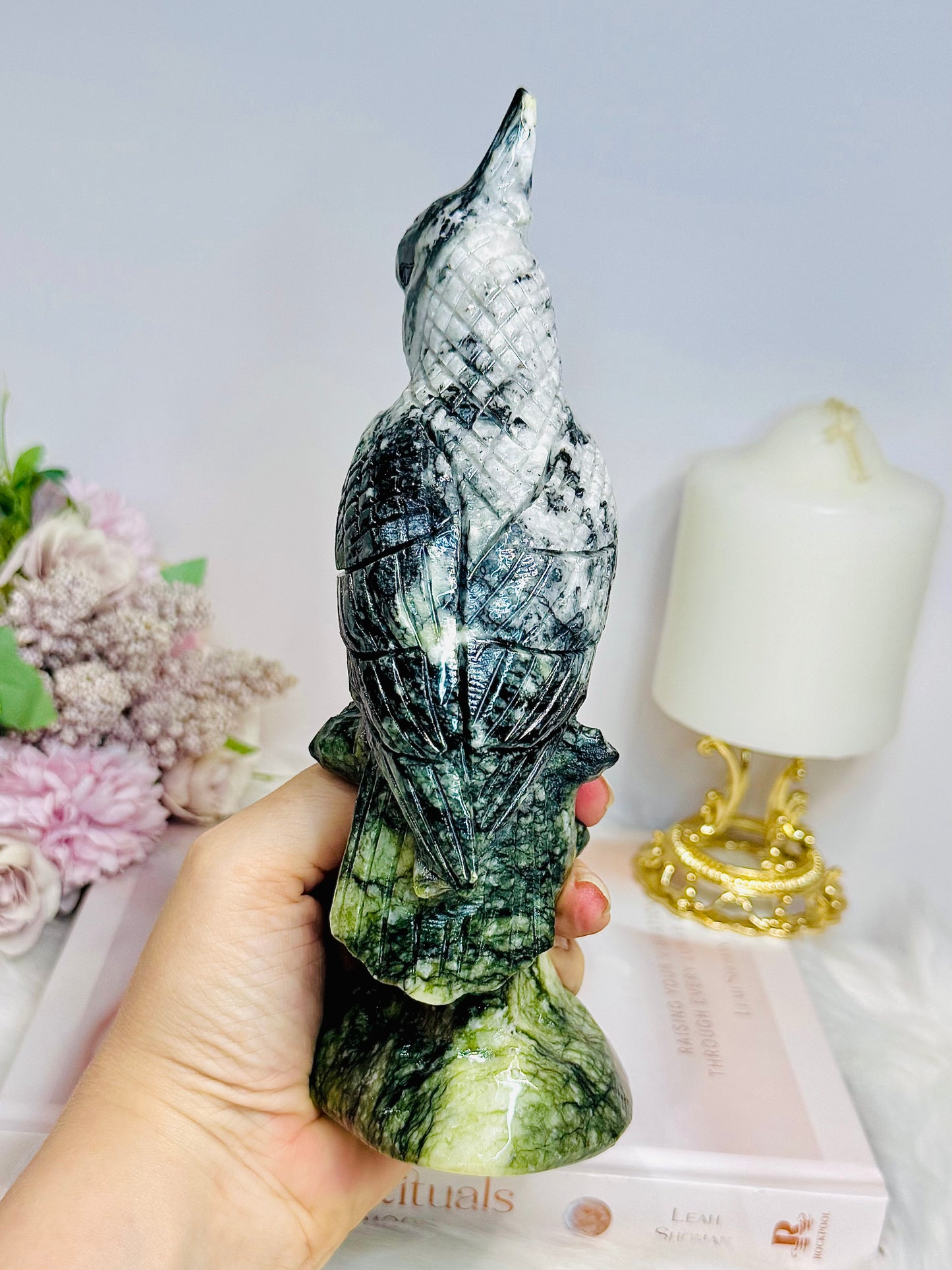 Large Chunky Jade Carved Parrot 20.5cm 770g