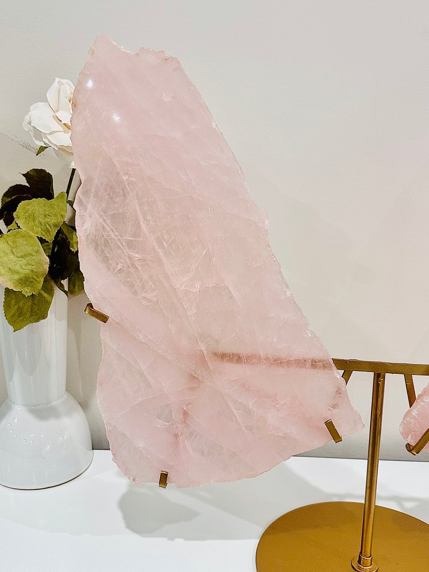 Personal Power ~ Wow!!! Absolutely Huge Stunning 45cm Inc Stand Rose Quartz Wings From Brazil ~ Incredible Piece Of Magic