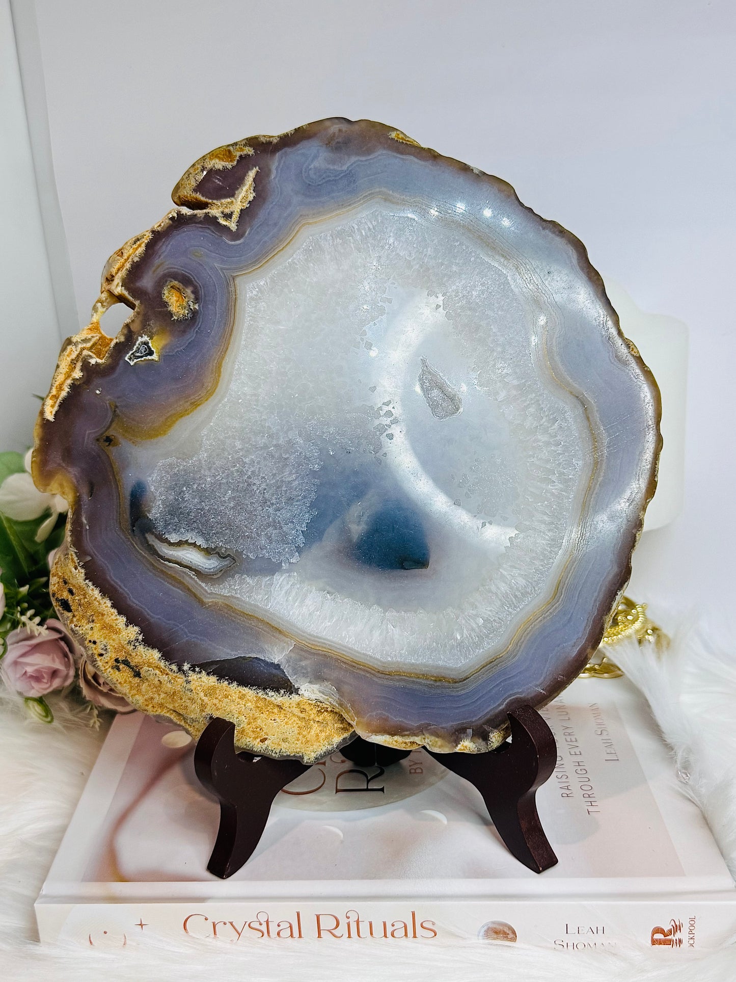 Large Druzy Agate Polished Slab on Stand 20cm 1.19KG
