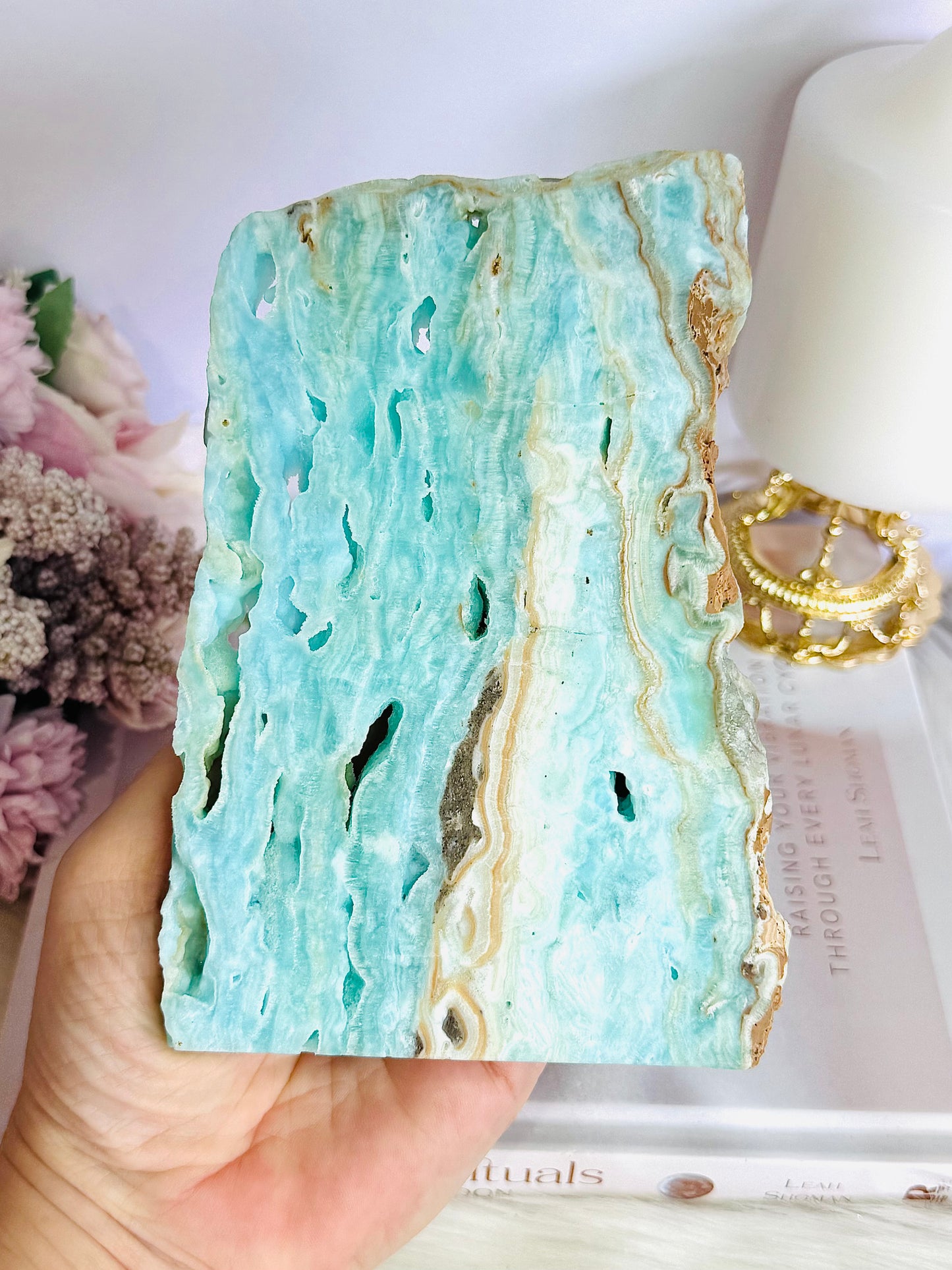 High Grade Incredible 15.5cm x 11cm Natural Blue Aragonite Slab