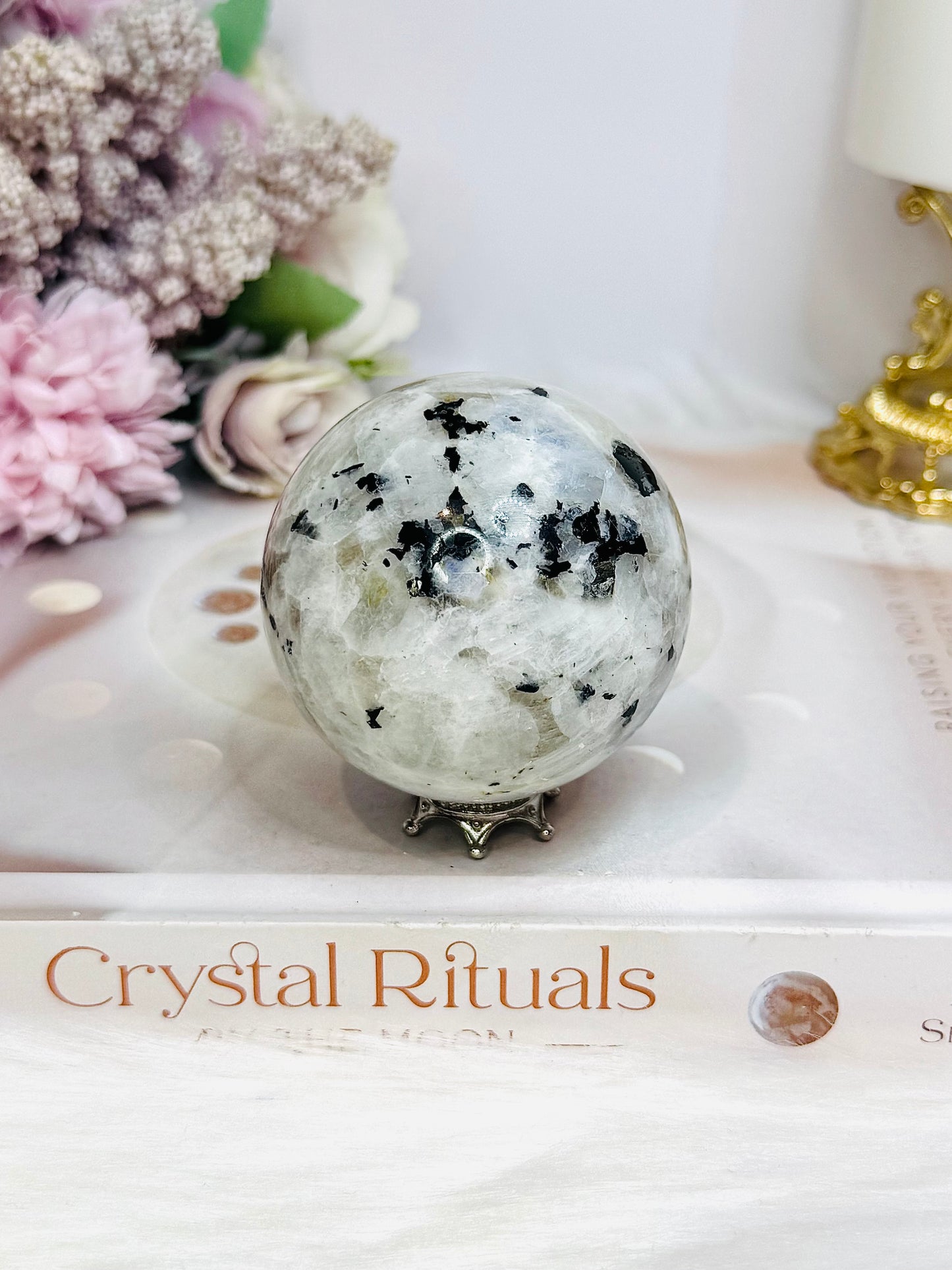 Rainbow Moonstone Sphere with Blue Flash 249g