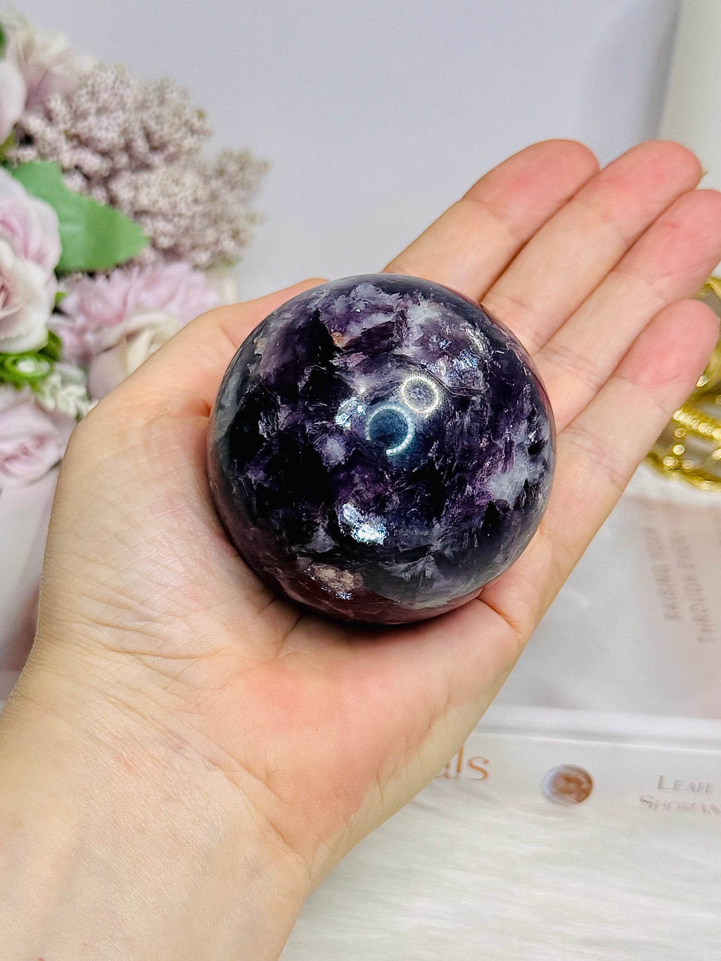 Large Lepidolite | Purple Mica Sphere on Stand 321g