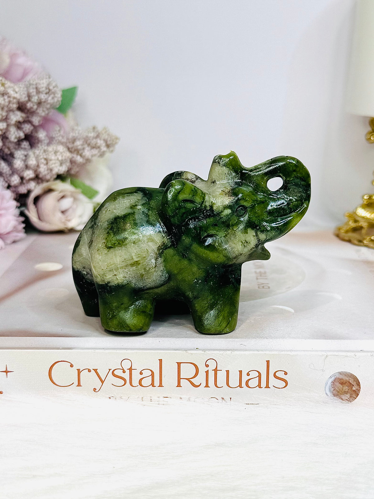 Green Jade Carved Elephant 8cm