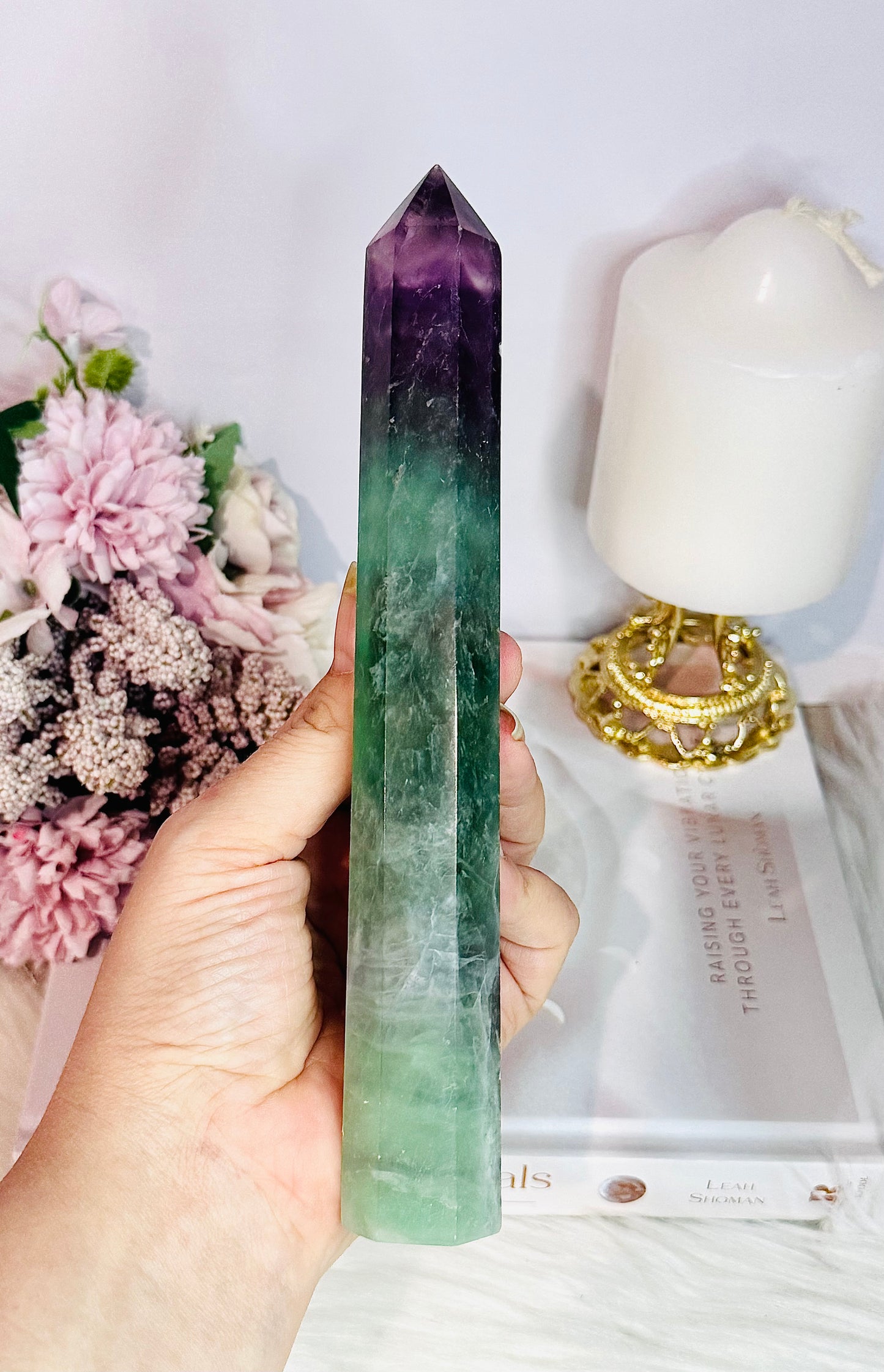 Tall 20cm Watermelon Fluorite Tower