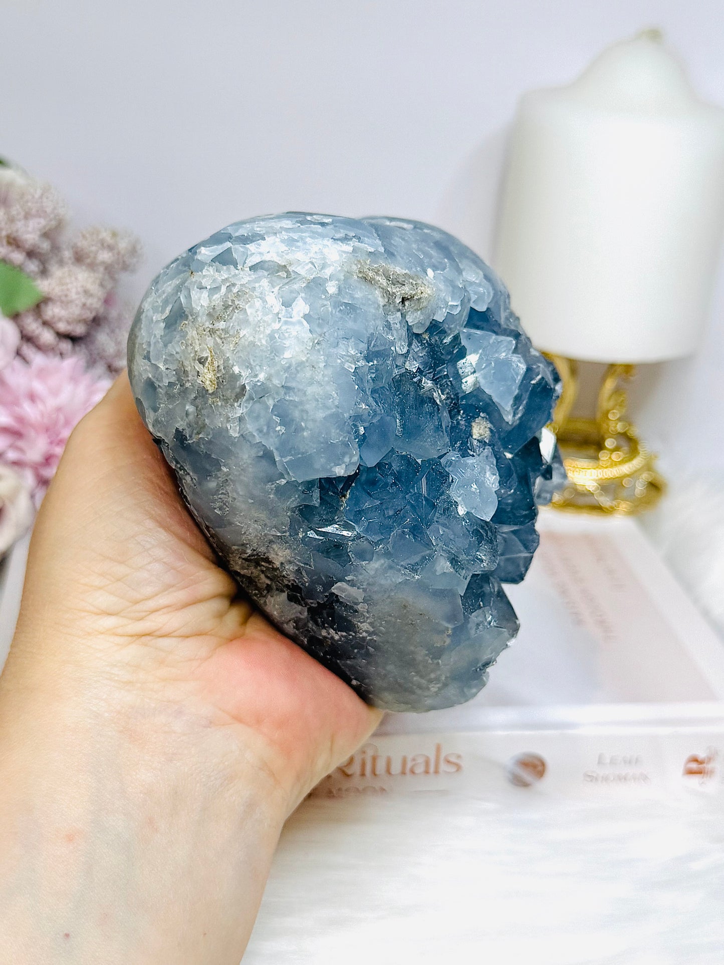 Deep Blue Celestite Cluster Heart 1.5KG 10.5cm