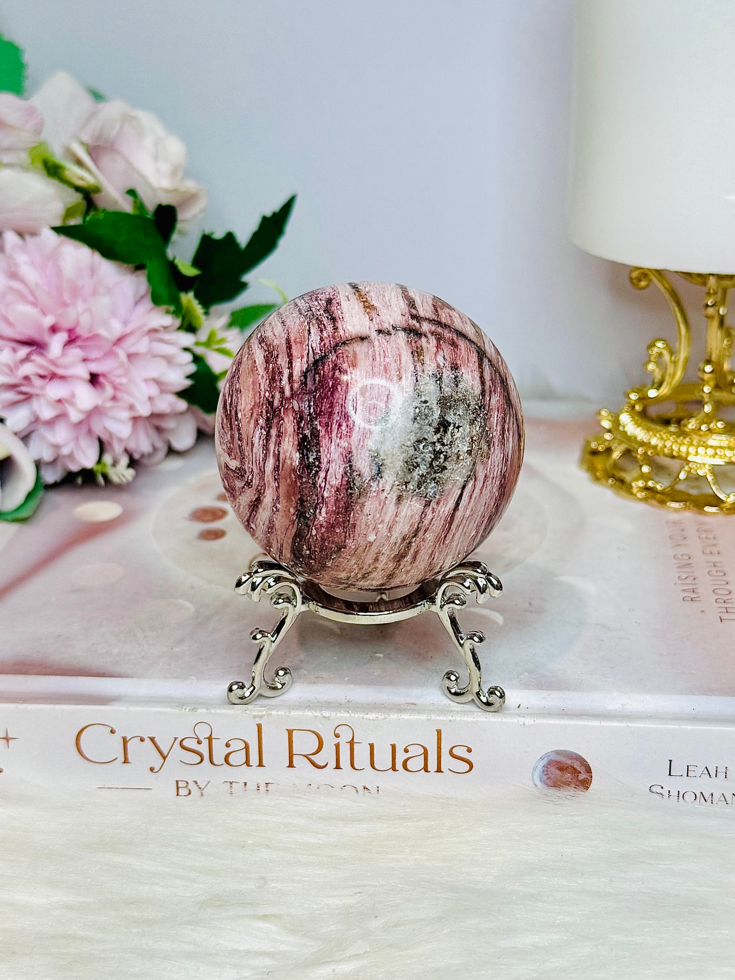 Pink Jasper Sphere on Stand 266g