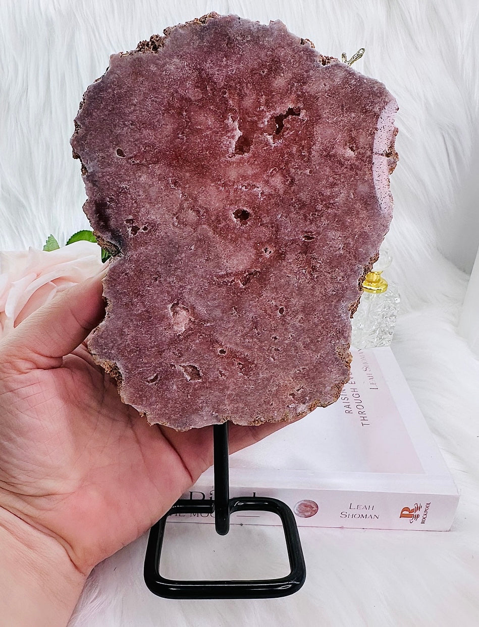 Stunning 20cm Tall (Inc Stand) Pink Amethyst Druzy Slab from Brazil ~ Polished Both Sides
