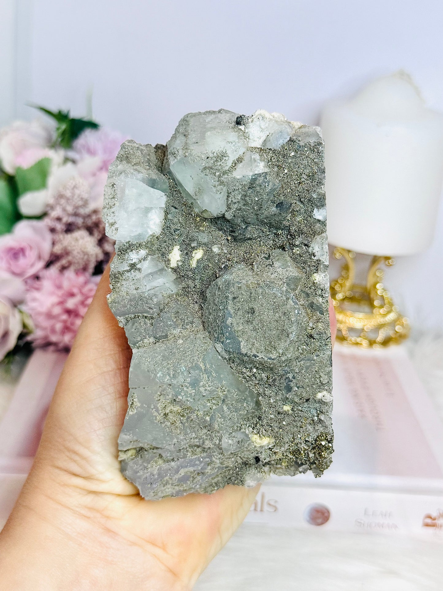 Rare Large Natural Blue Fluorite Specimen with Pyrite Inclusions 12cm 696g