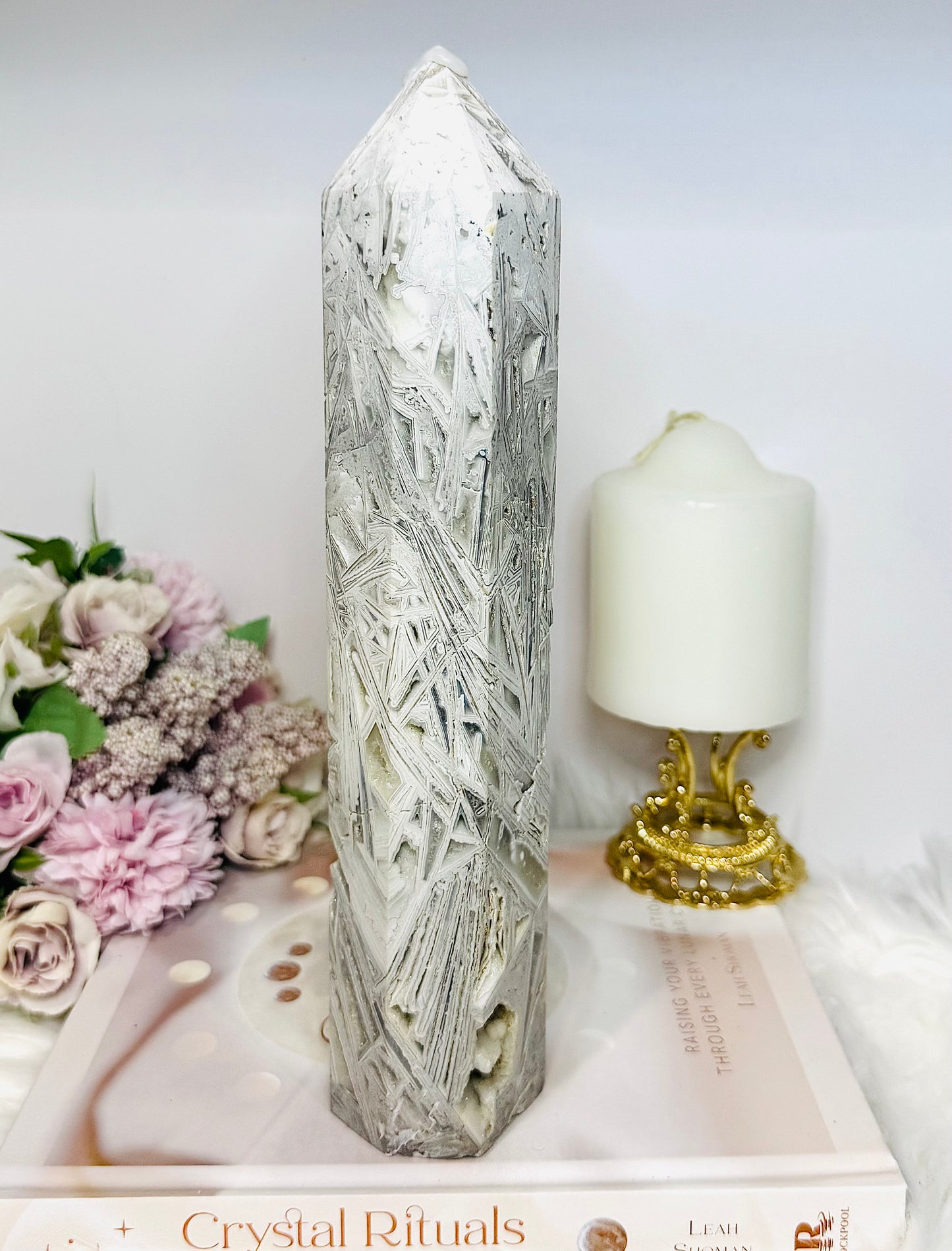 Large White Crazy Lace Agate Tower 25cm 956g