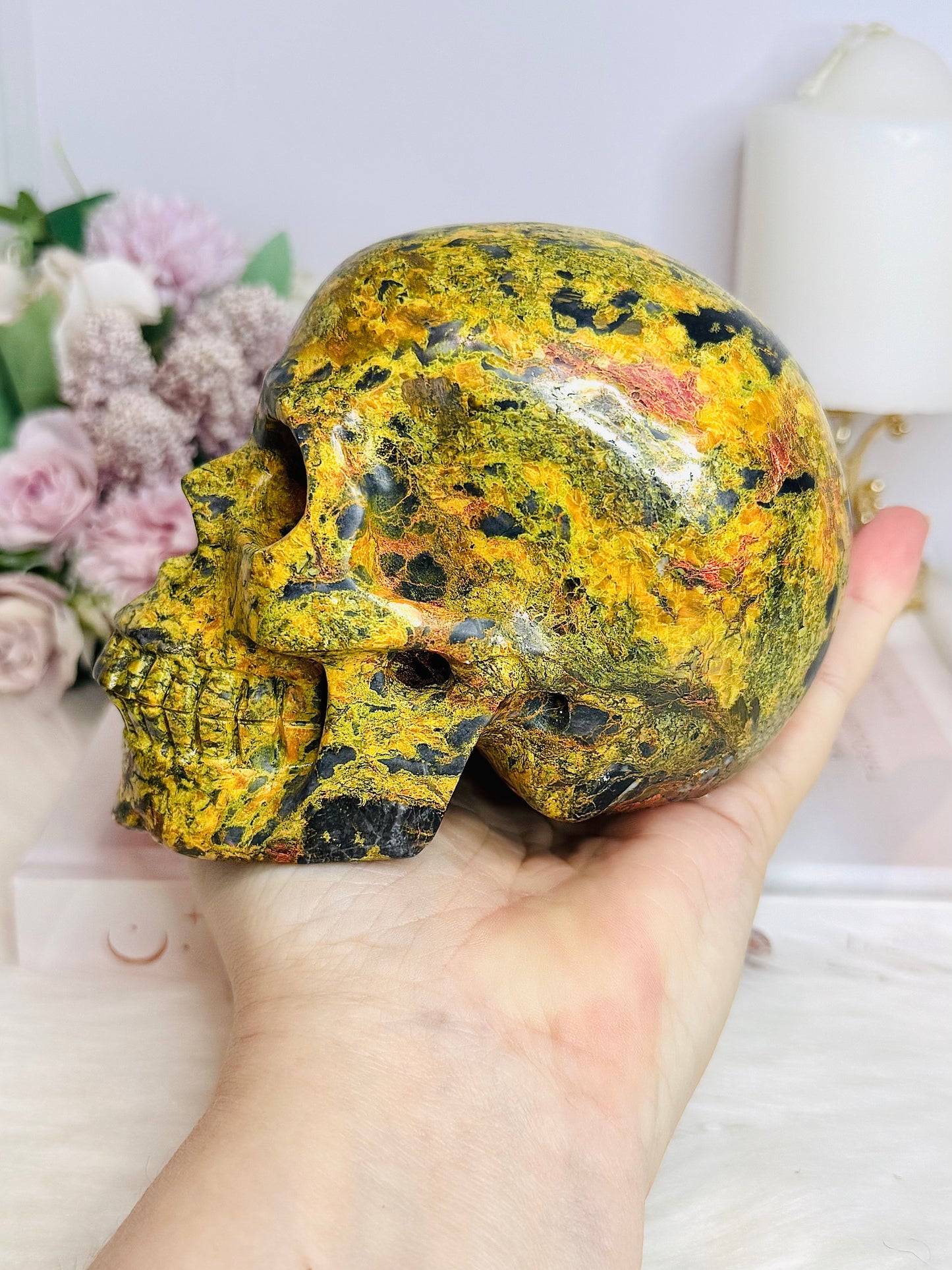 Huge Natural Stone Carved Realgar Skull 1.6KG