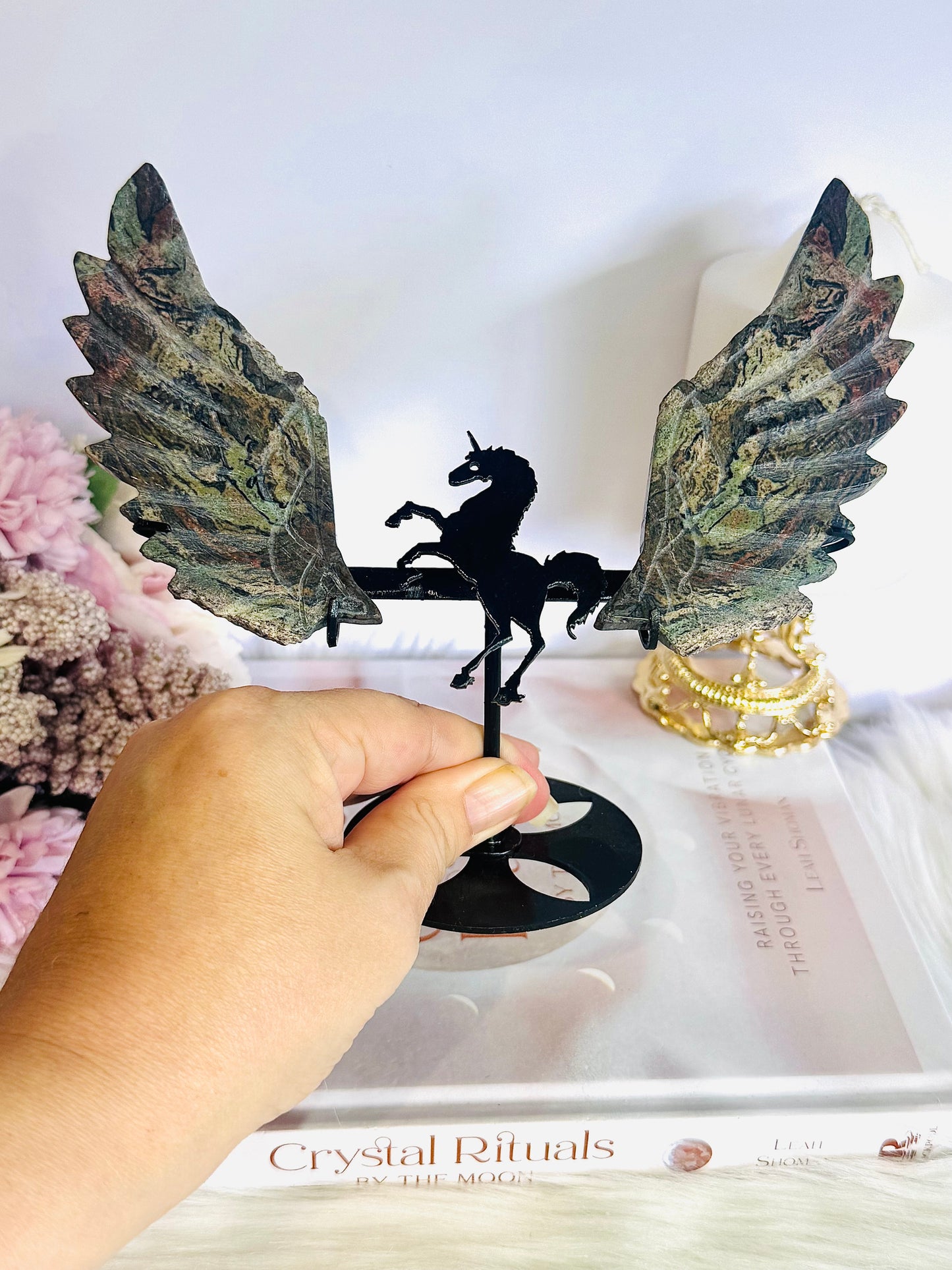 Beautiful Large 16.5cm Tall Jasper Wings On Unicorn Stand