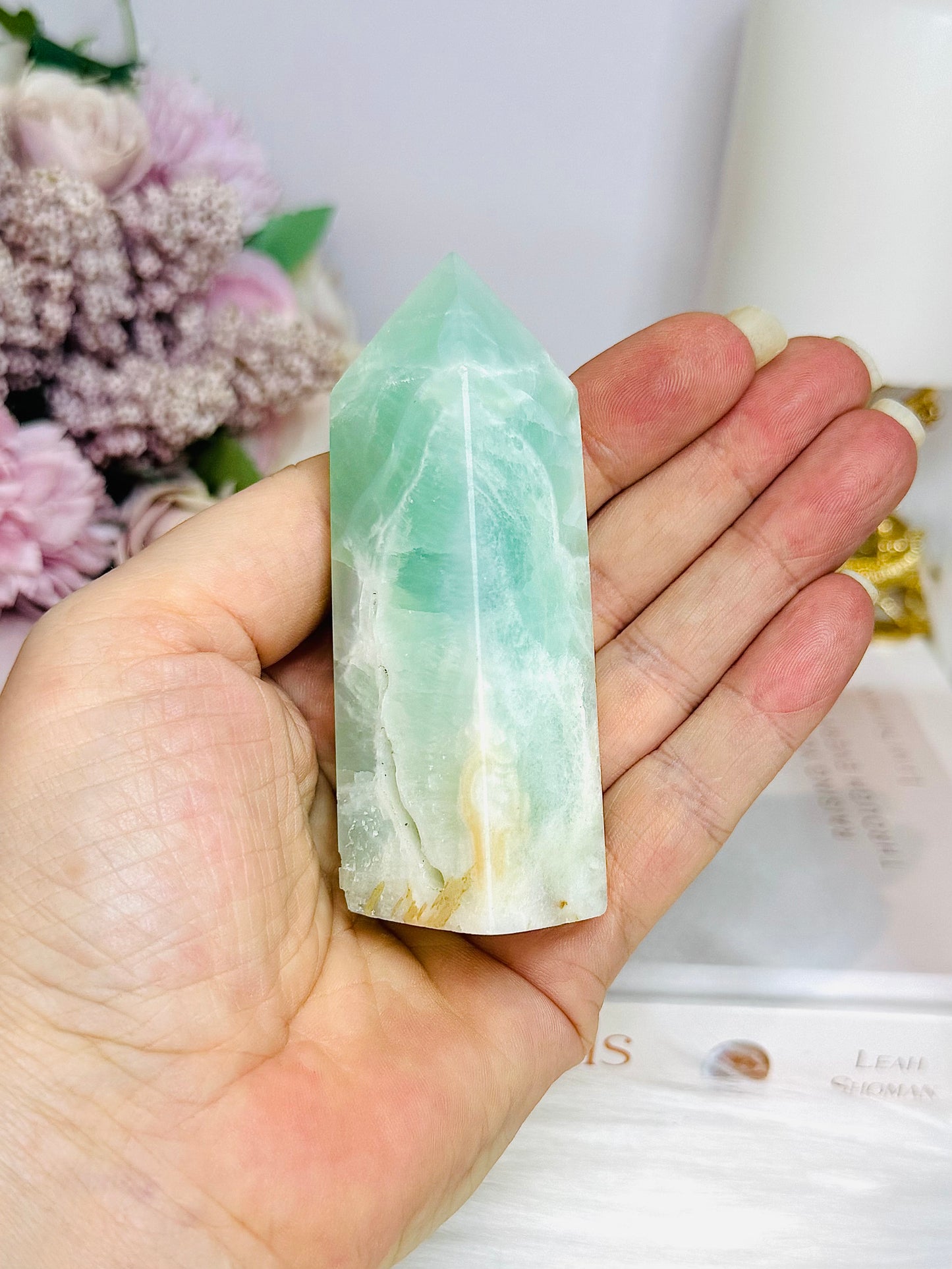 Pistachio Calcite Tower (Chip at bottom) 9cm