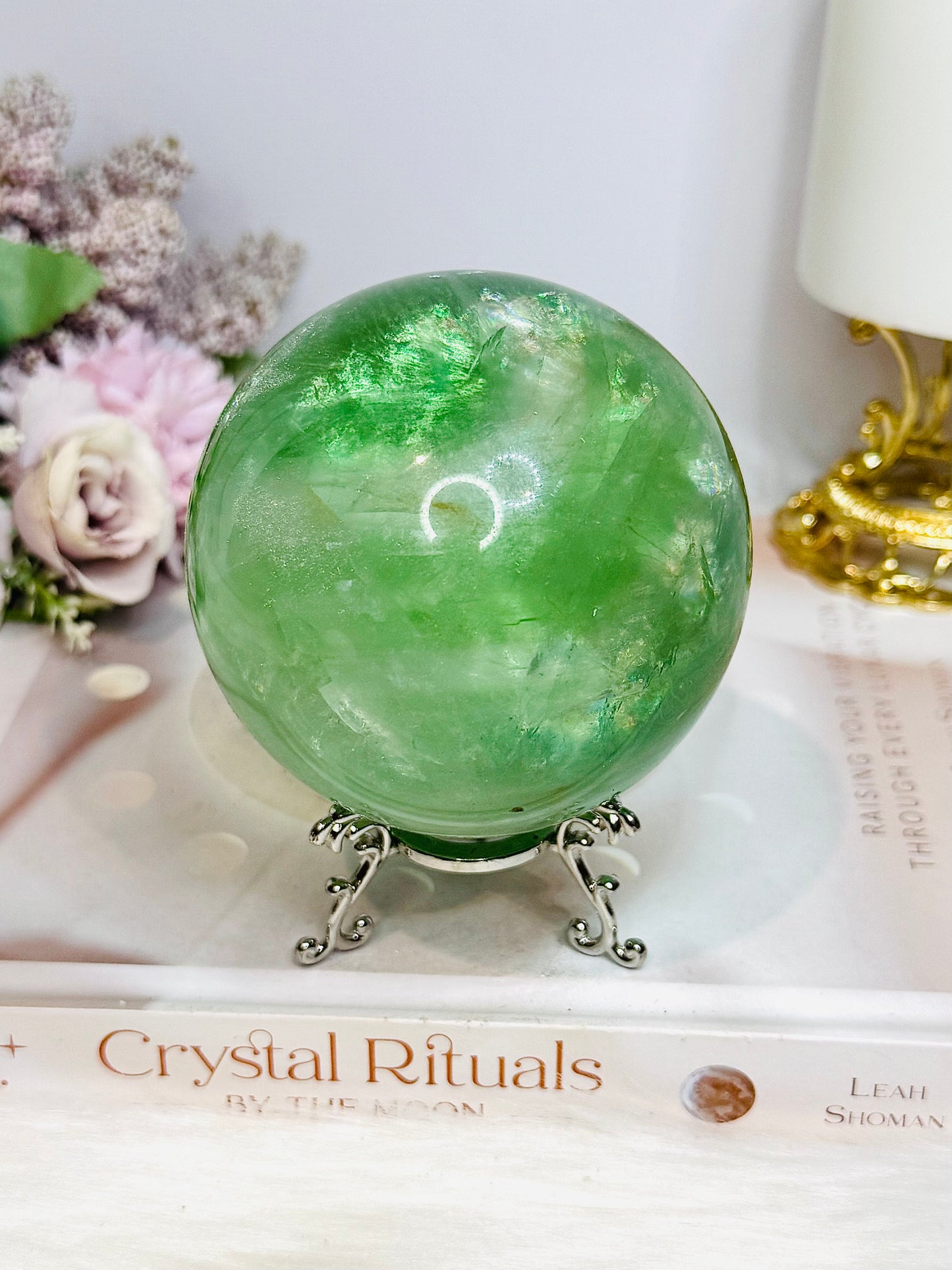Large Green Fluorite Sphere Full of Rainbows 923g