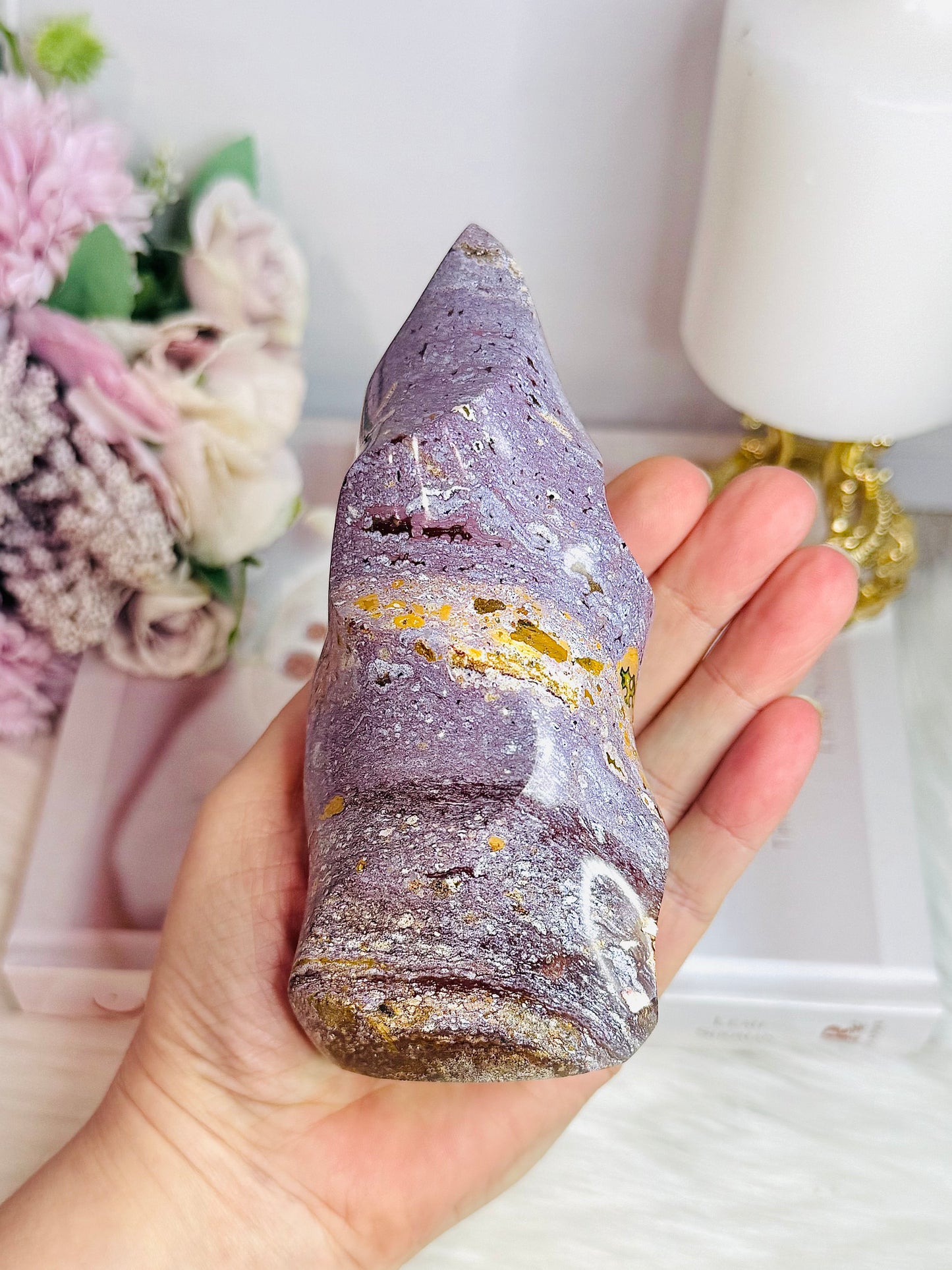 Large Purple Ocean Jasper Carved Flame 540g