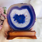 Gorgeous Large 13.5cm Purple Dyed Agate Slice On Timber Stand From Brazil