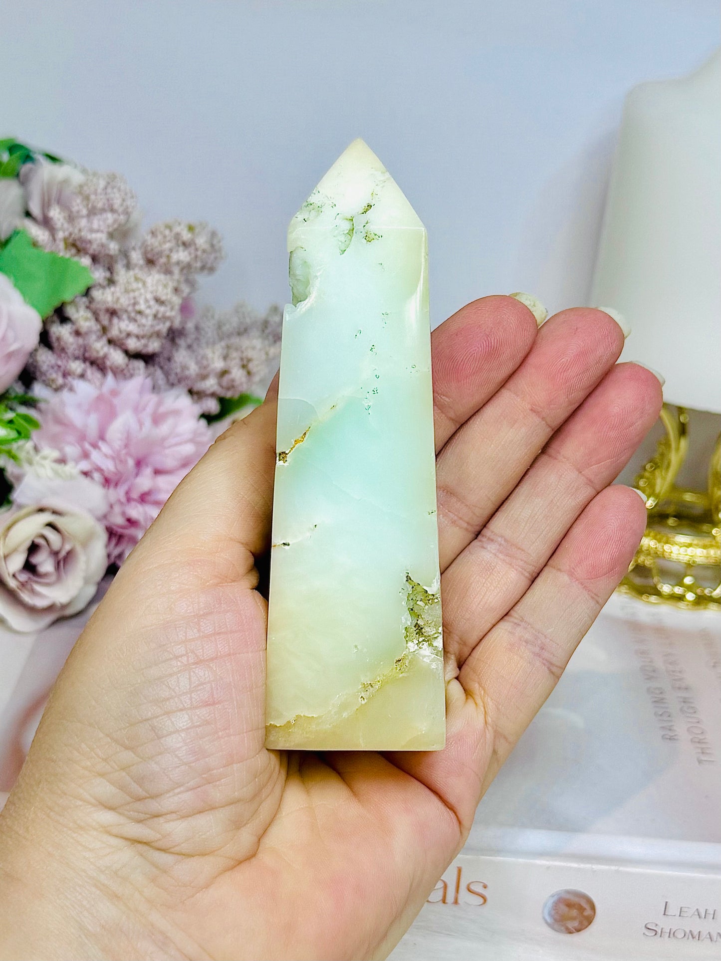 Natural Chrysoprase Tower (imperfections are part of her) 11cm
