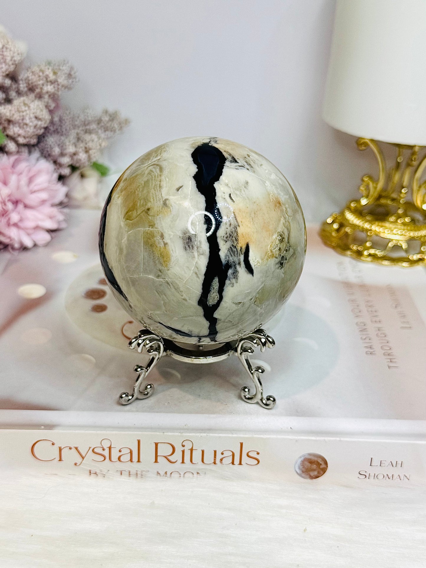 Large Volcano Agate Sphere (UV Reactive) On Stand 416g